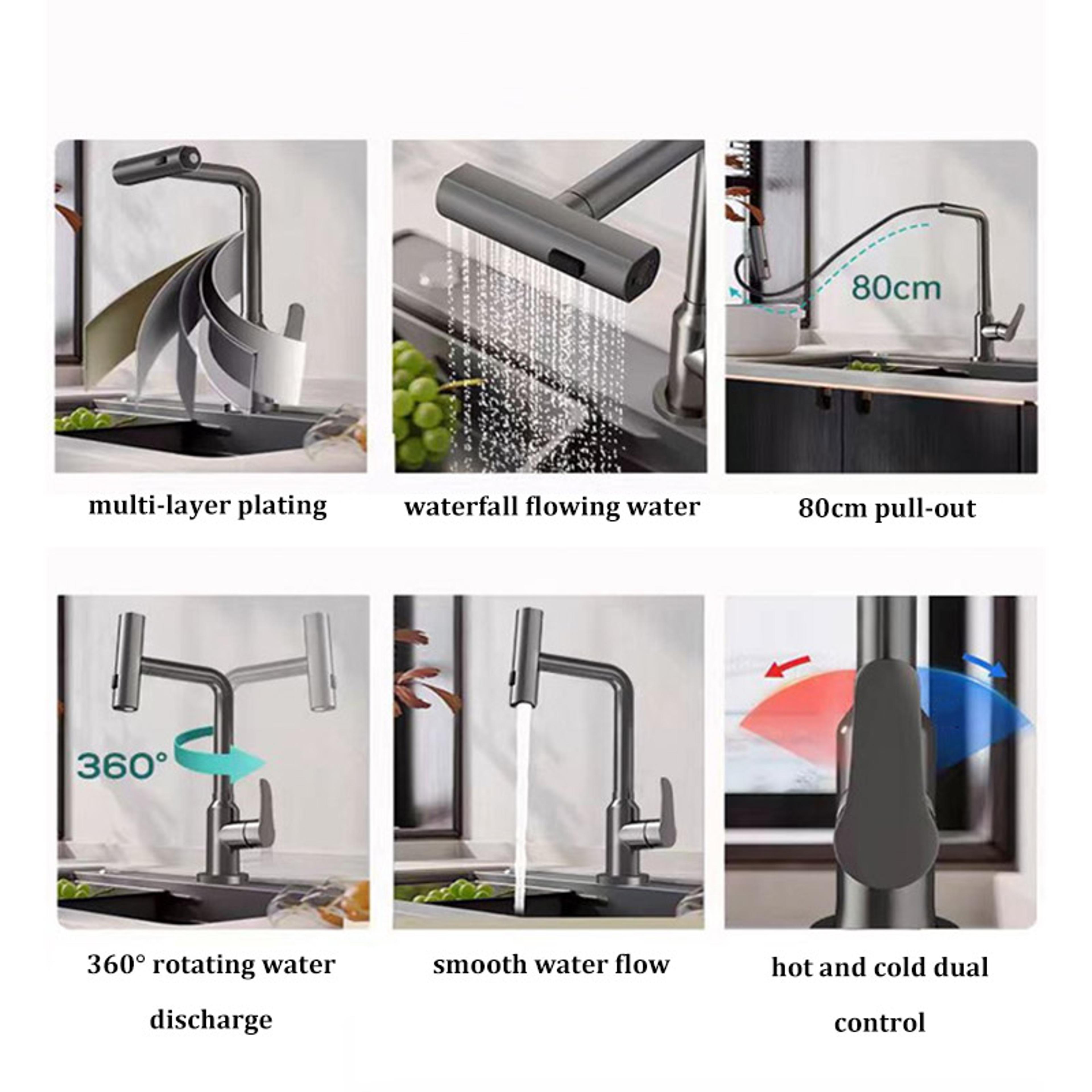Multifunctional Stainless Steel Kitchen Faucet Pullout Hot And Cold Rotatable Sink Splashproof Hous 5