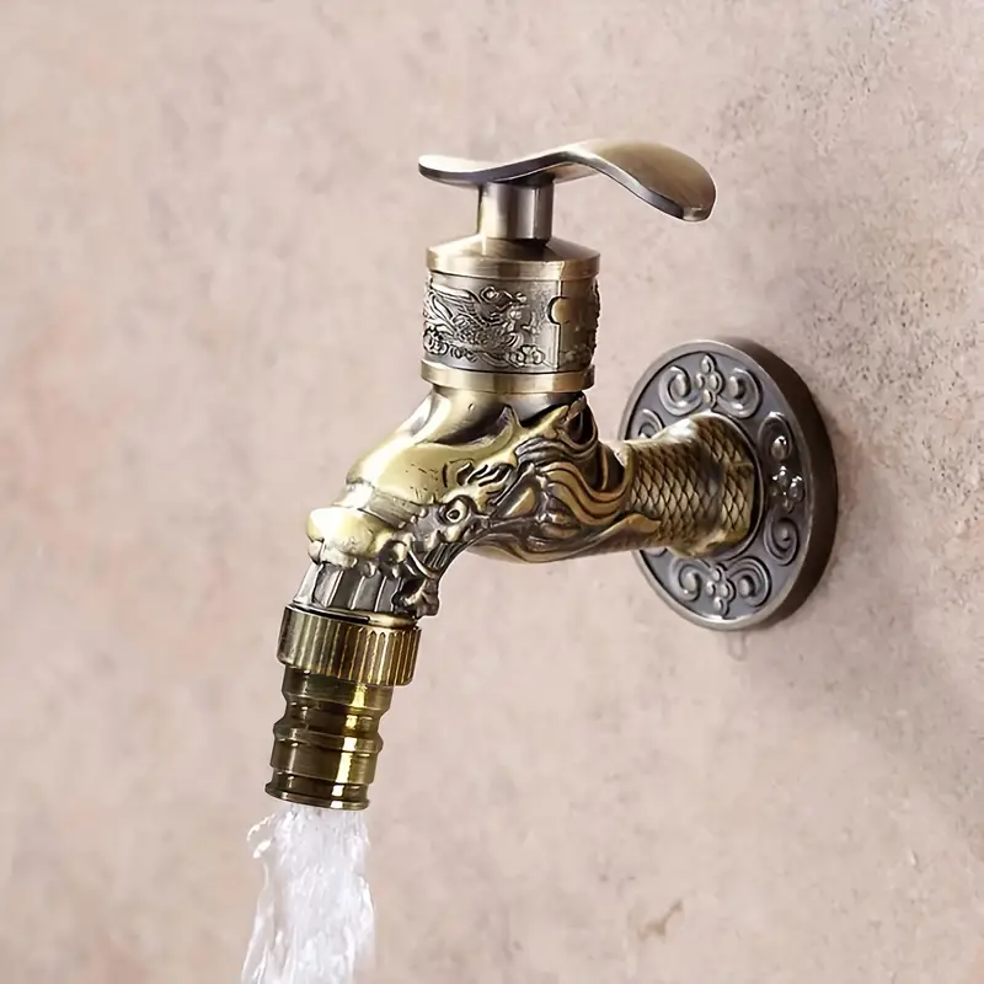 Retro Wallmounted Faucet Antique Zinc Alloy Engraved Single Cold Mop Pool Faucet 1
