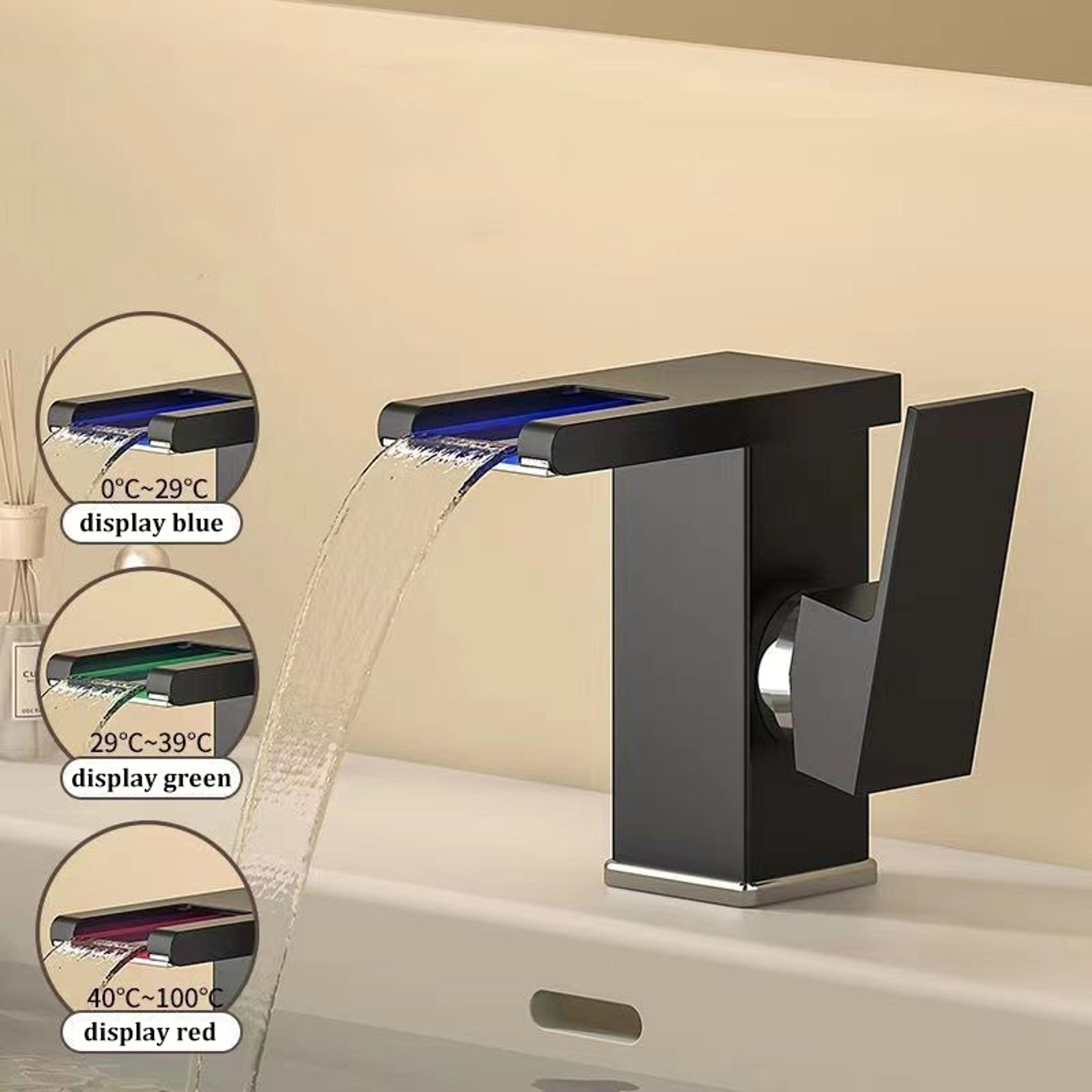 Luminous Waterfall Faucet Allcopper LED Light Hot And Cold Basin Faucet 7