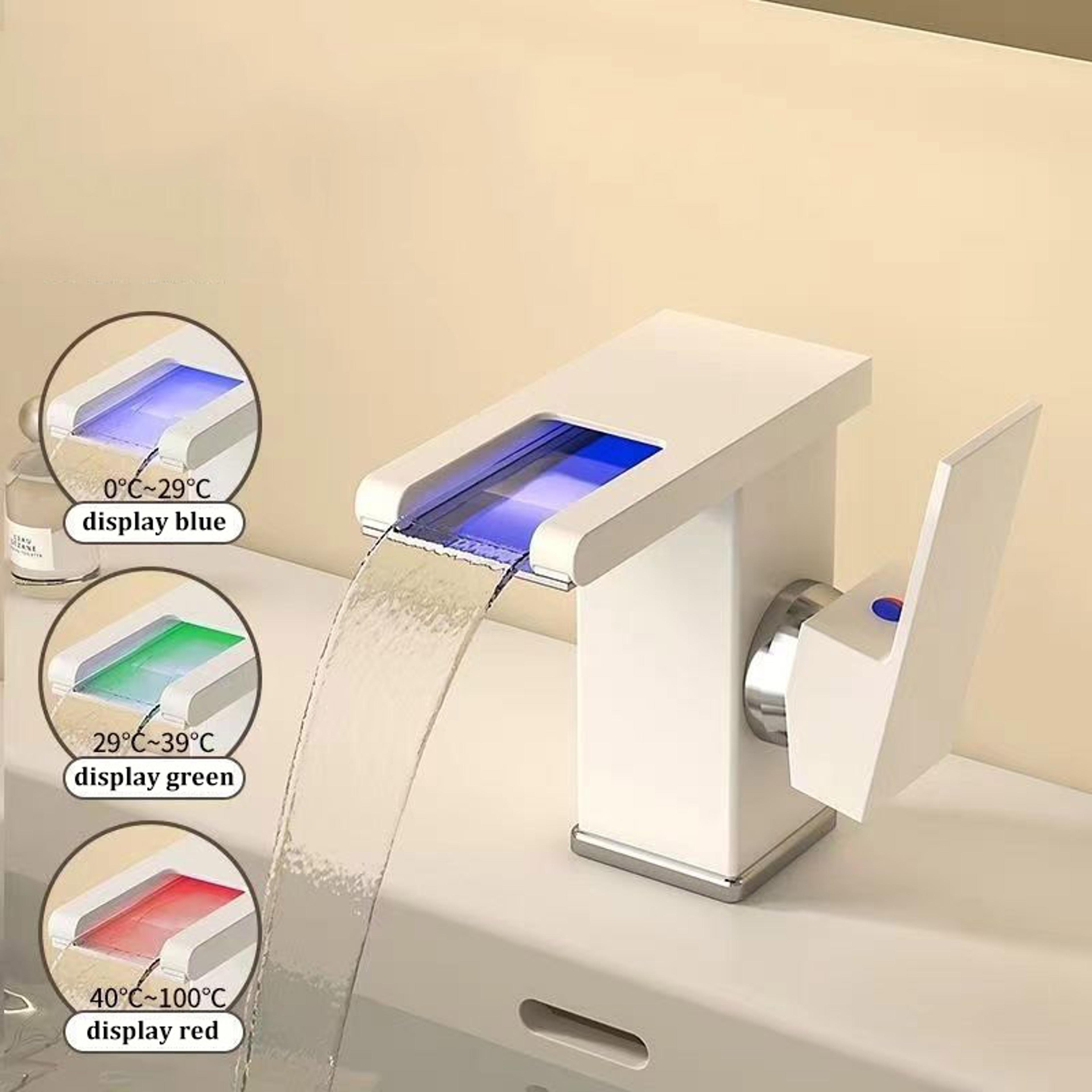 Luminous Waterfall Faucet Allcopper LED Light Hot And Cold Basin Faucet 8