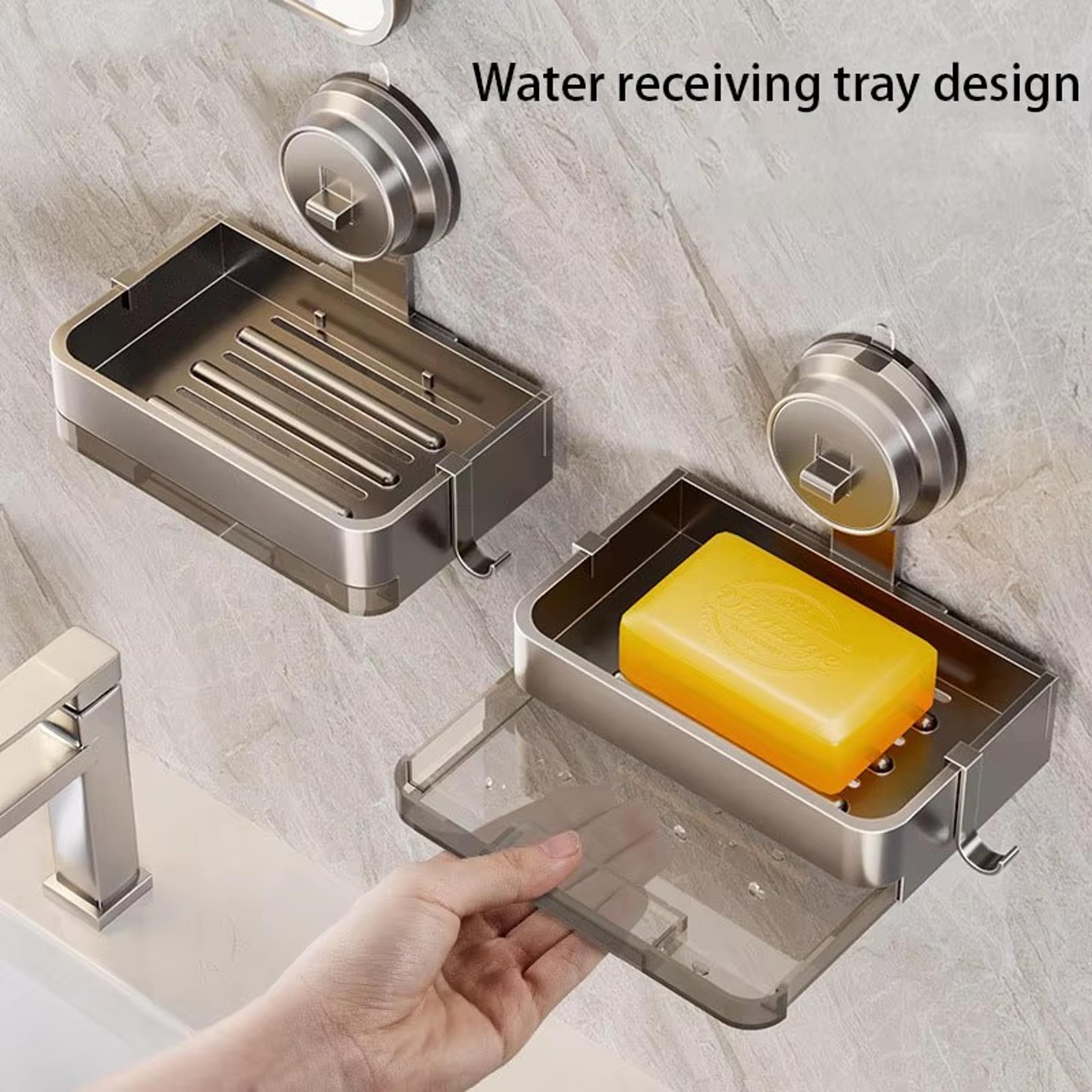 Space Aluminum Wallmounted Suction Cup Soap Box Bathroom Shelf Drain Rack Storage For Toilet Washin 1
