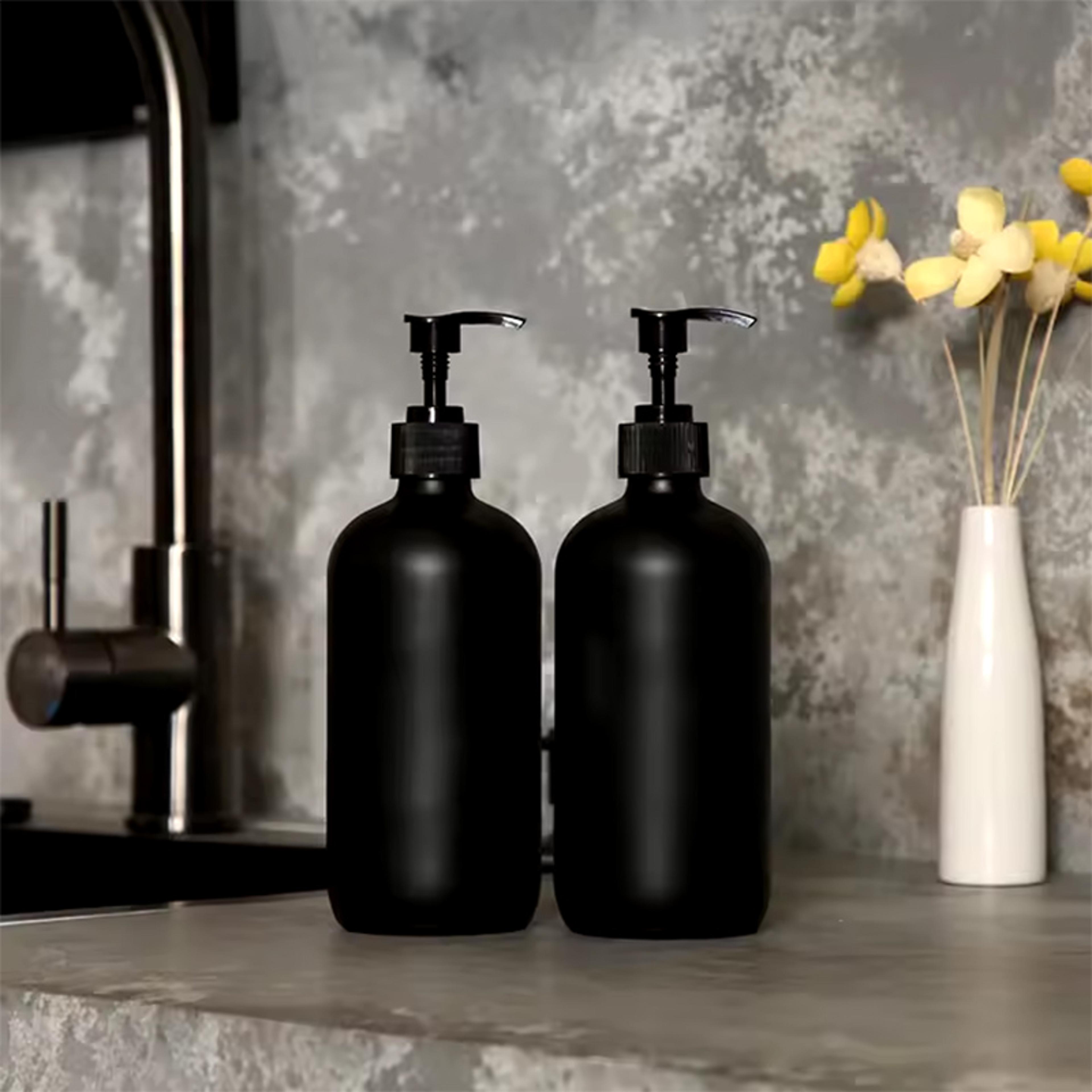 Matte Black Liquid Soap Dispenser Refillable Body Lotion Shampoo Conditioner Container Hotel Bathro 1