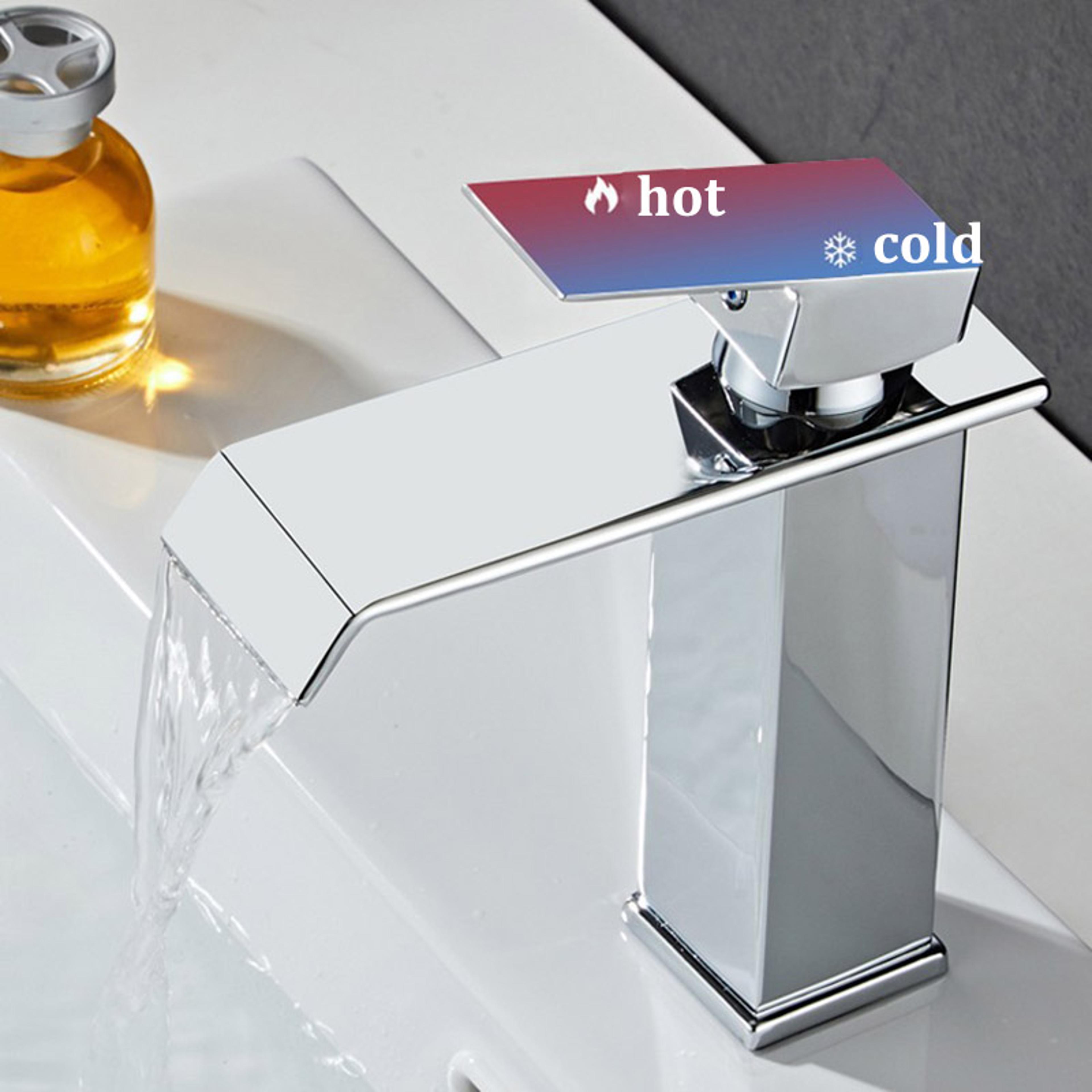 Waterfall Stainless Steel Wide Mouth Faucetba Hot And Cold Water Bathroom Sink Basin Splash Control 1
