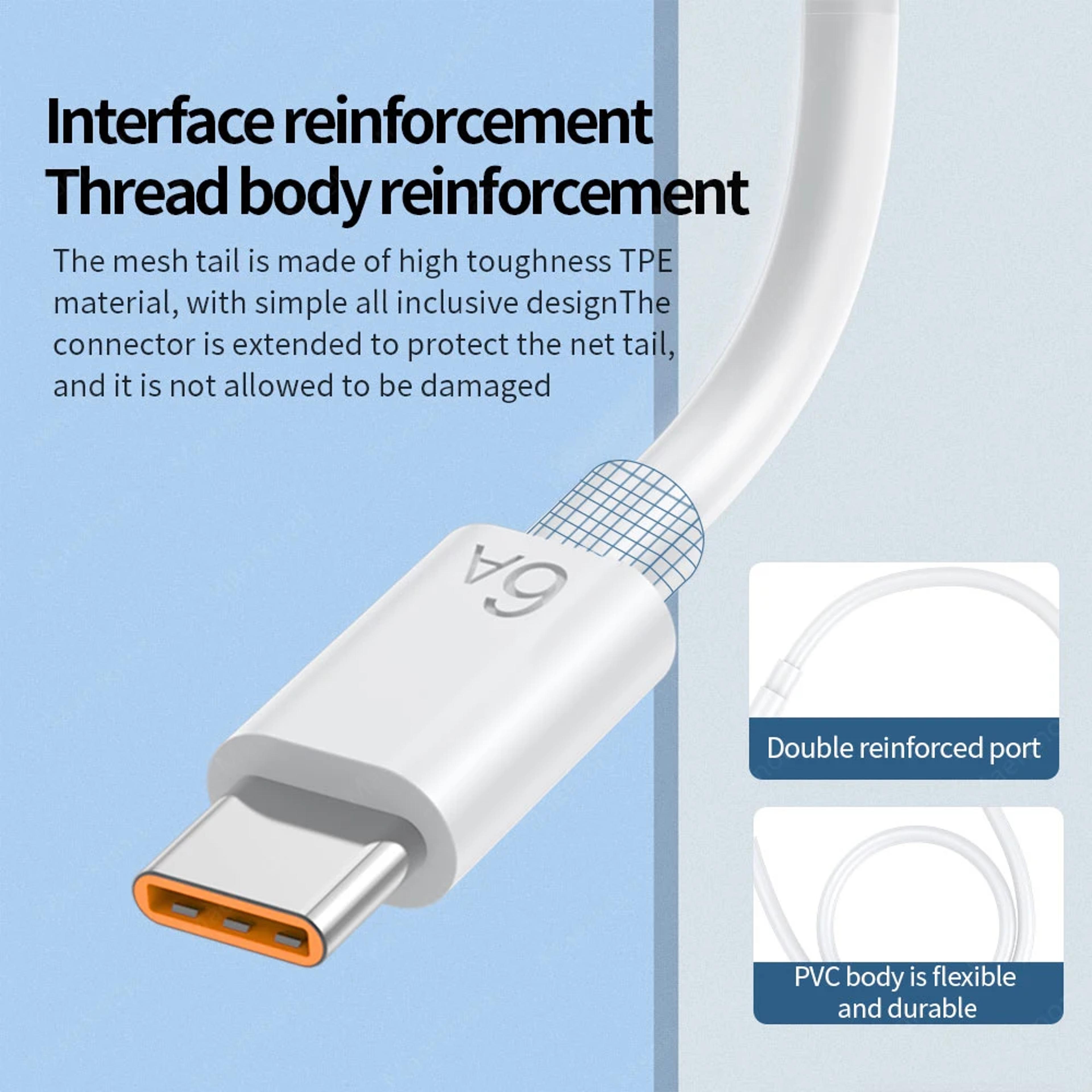 USB C Cable Quick Charge Data Wire Type C Super Fast Charging Phone Charger 3