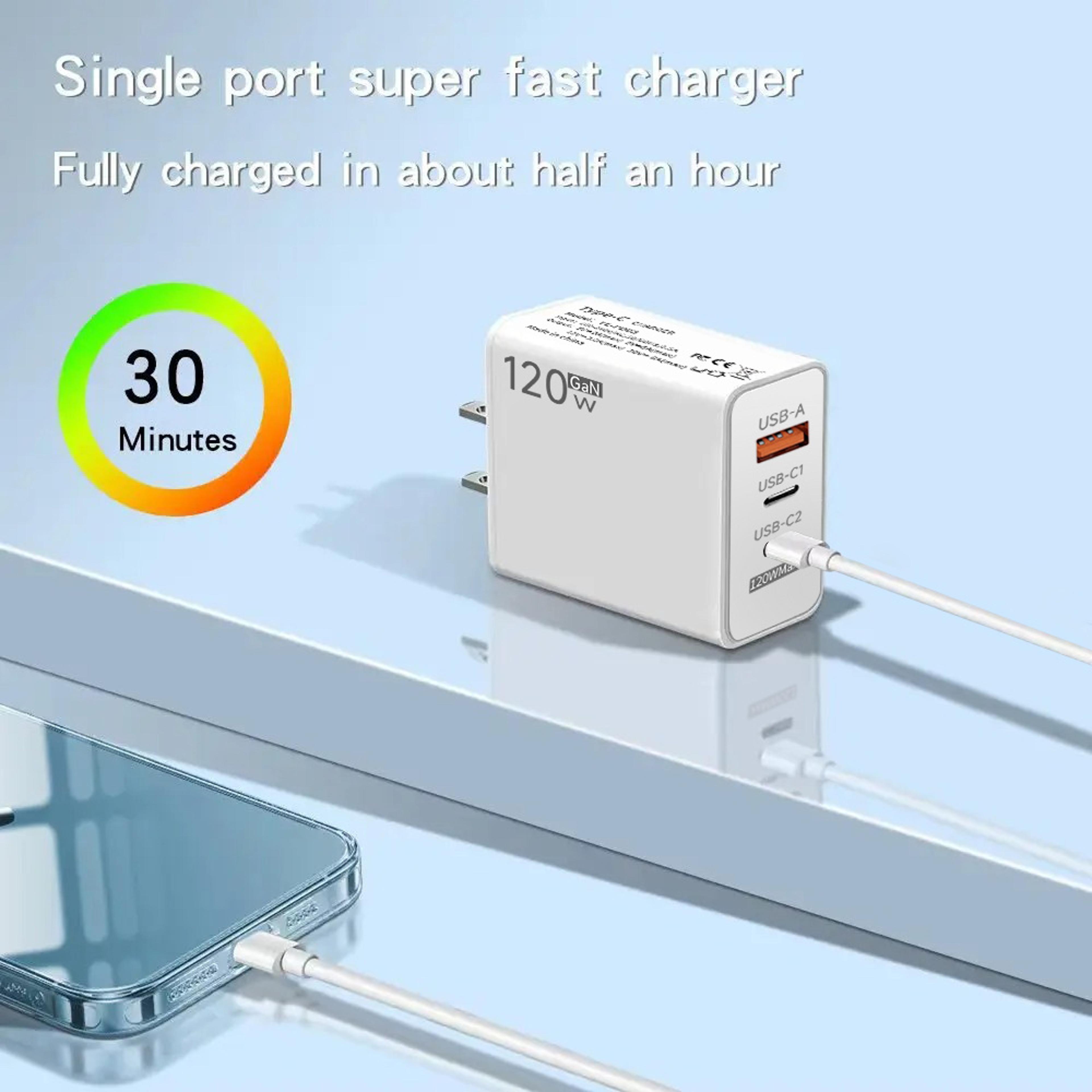 USB C Fast Charging Wall Charger Quick Charger Type C Cable Ports 3