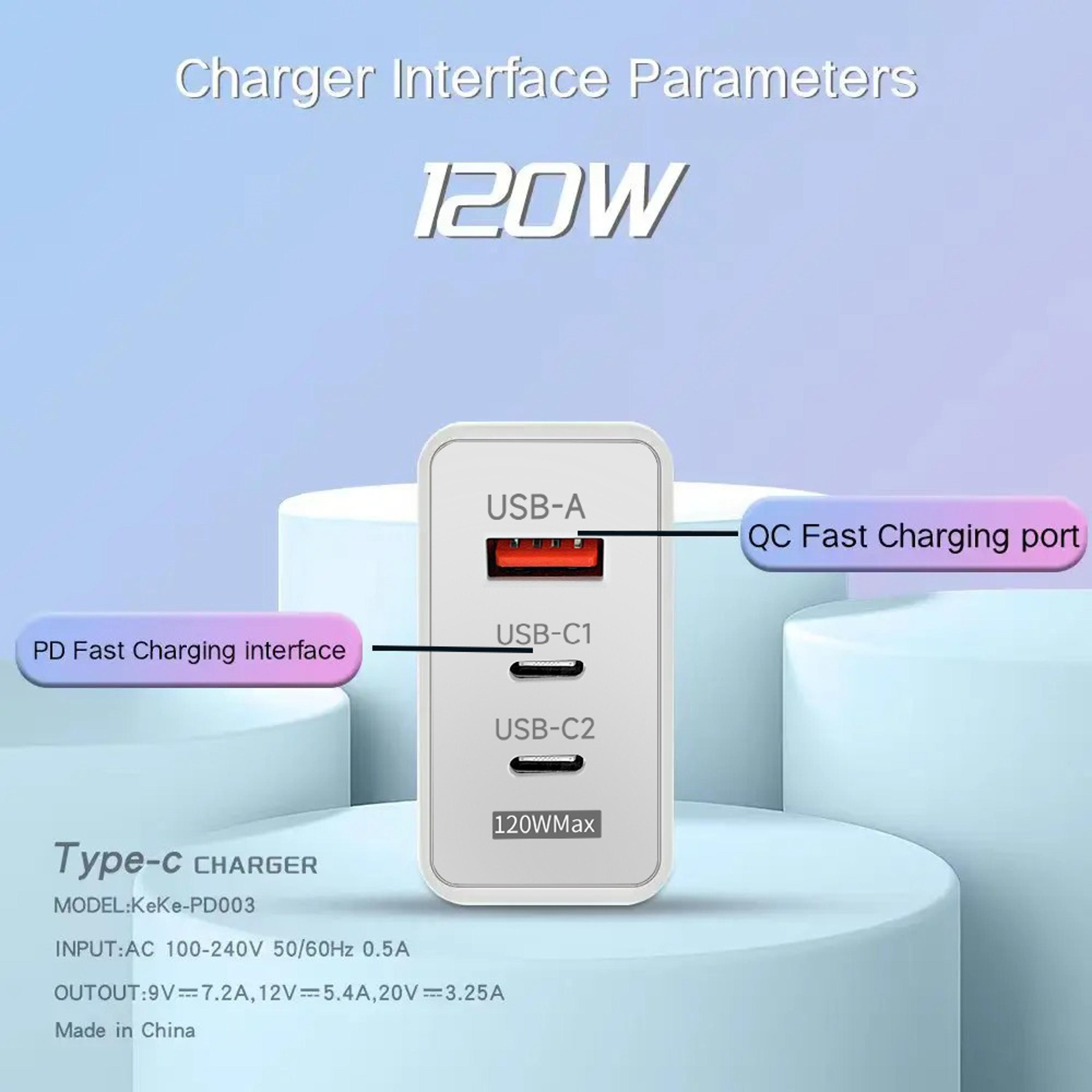 USB C Fast Charging Wall Charger Quick Charger Type C Cable Ports 4
