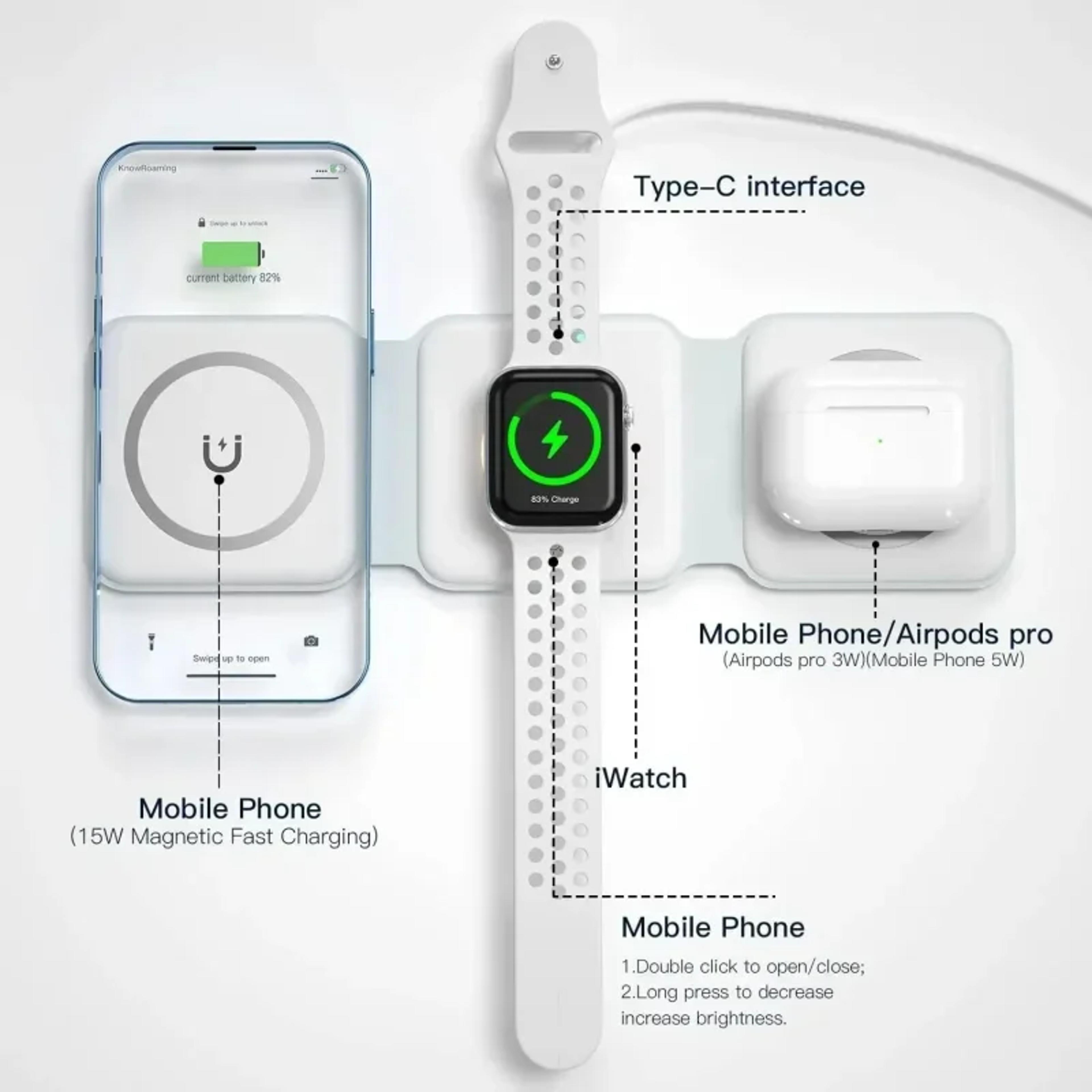 Portable Foldable Magnetic Wireless Charger Dock Station Fast Charging Trip Charger 3