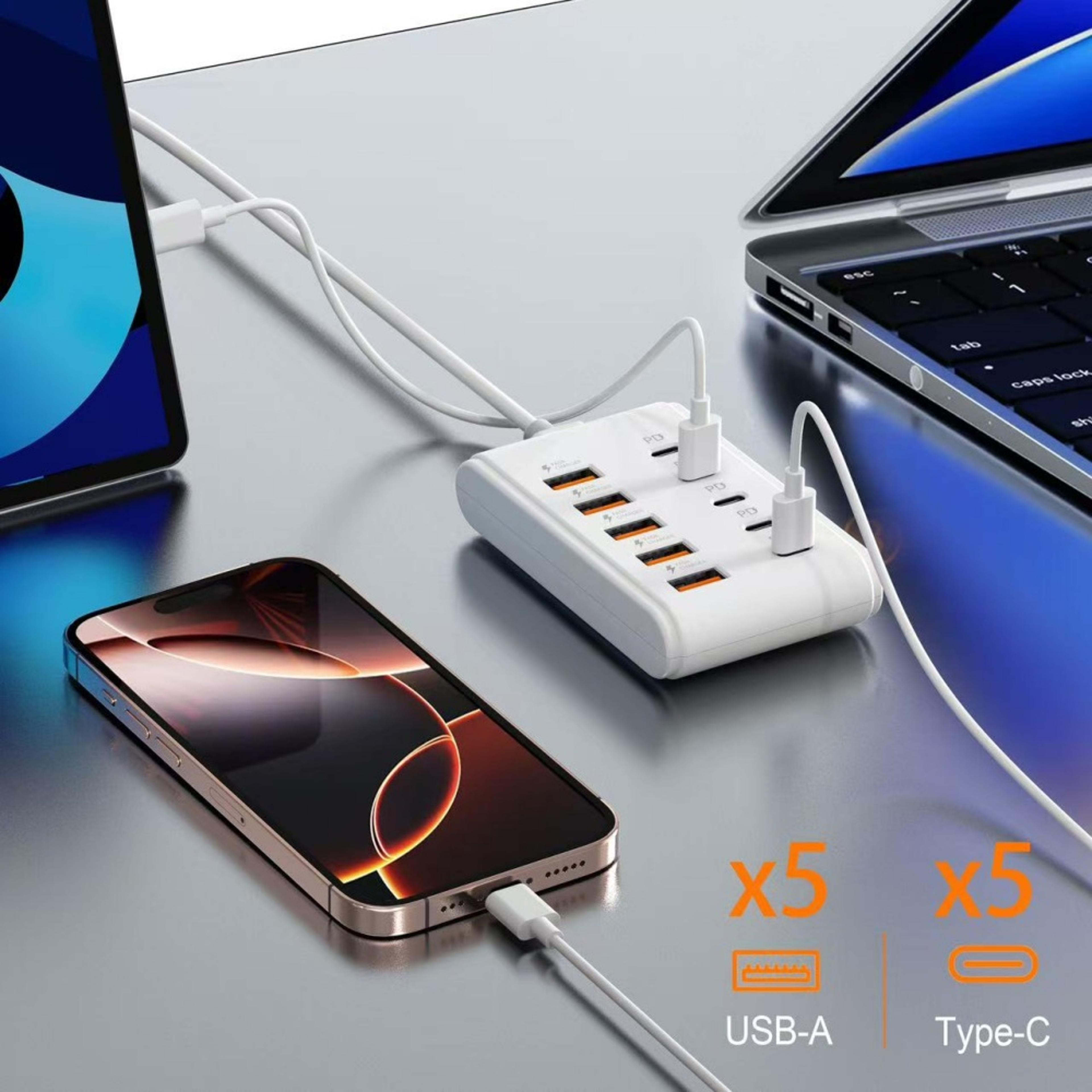 Universal Multi Port USB Power Strip USB C Desktop Charging Station Type C HUB Adapter 6