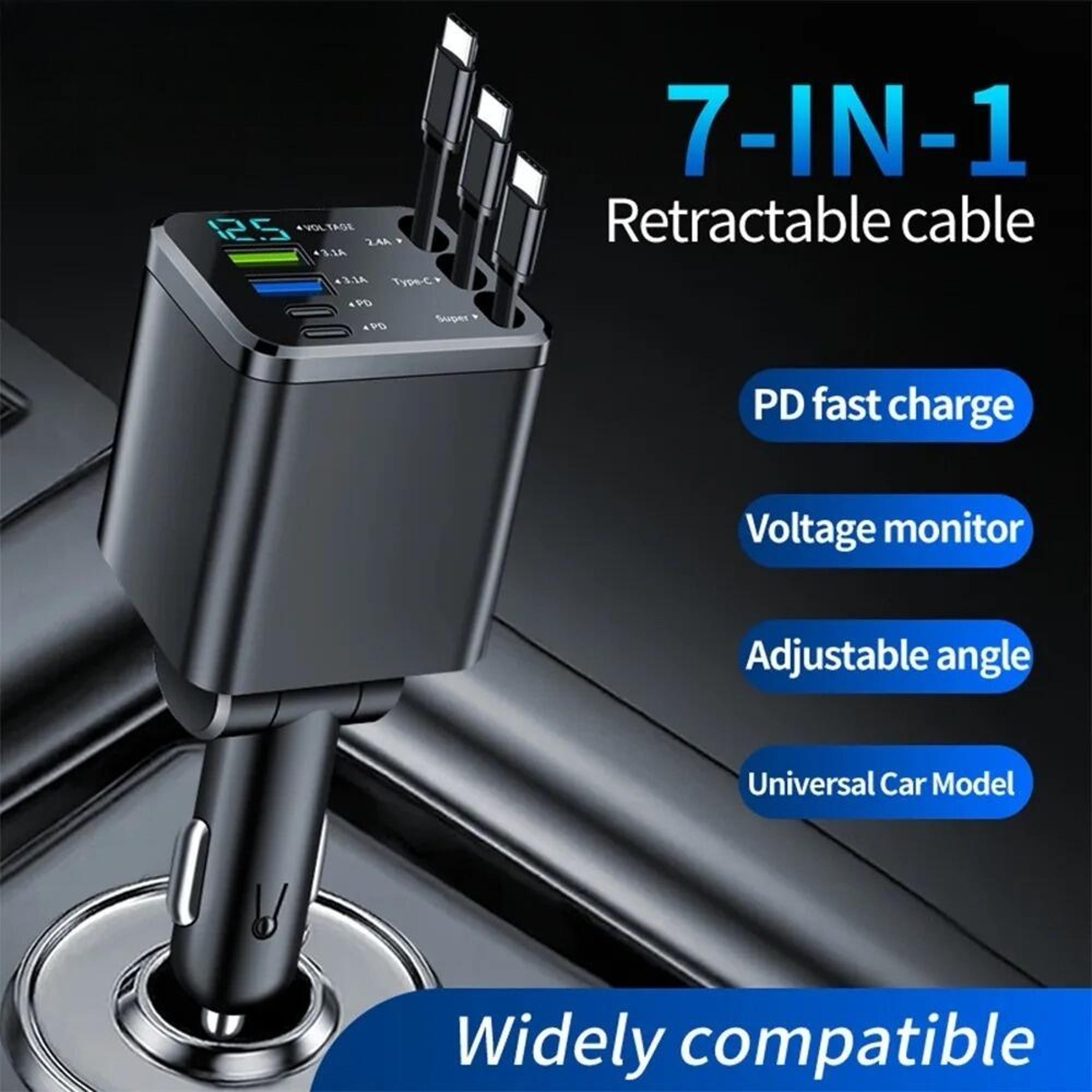 USB Car Phone Charger Adapter With Digital Display Type C Fast Charging Retractable Car Charger 1