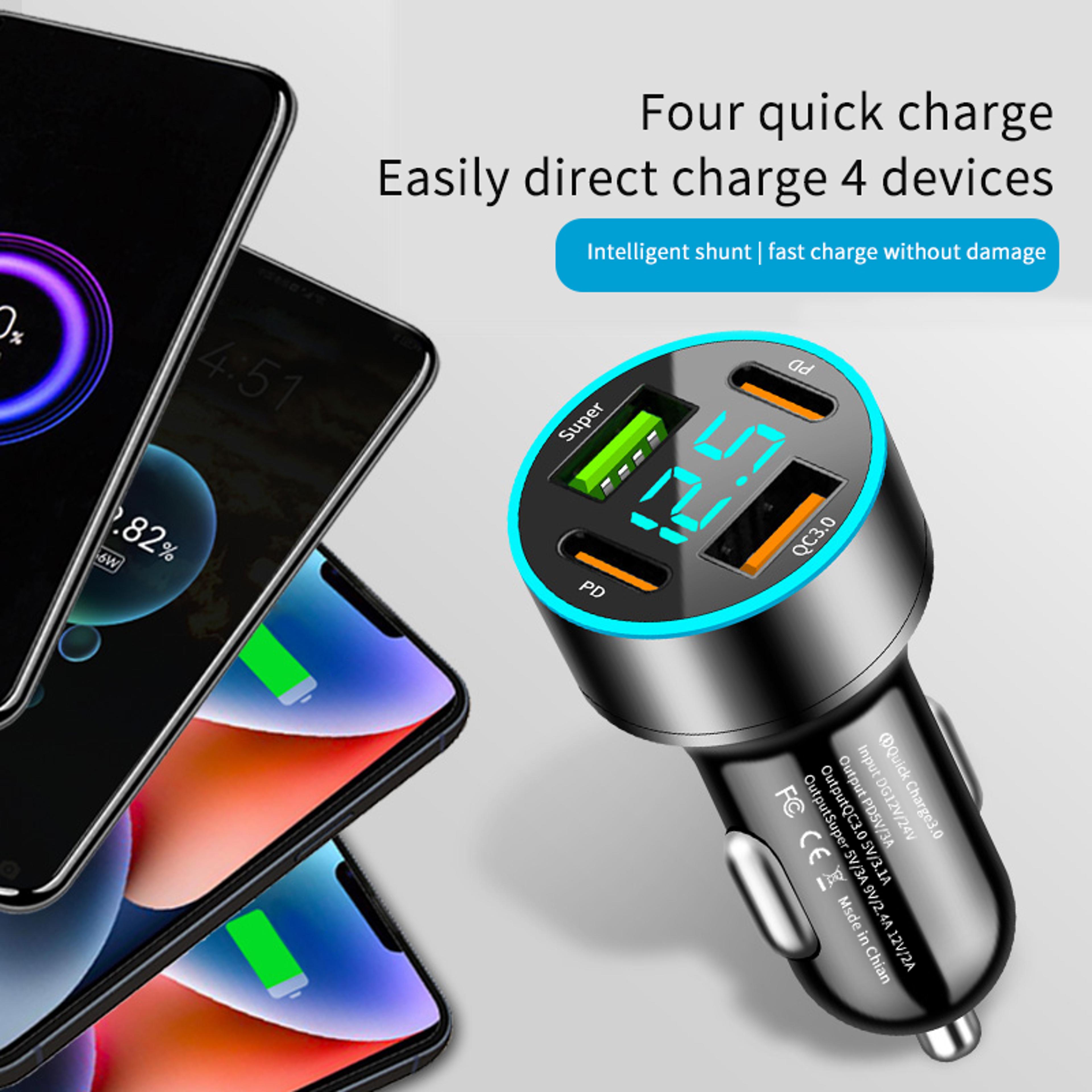 USB PD Car Charger Type C Quick Charge 30 Fast Charging Adapter With LED Display 4