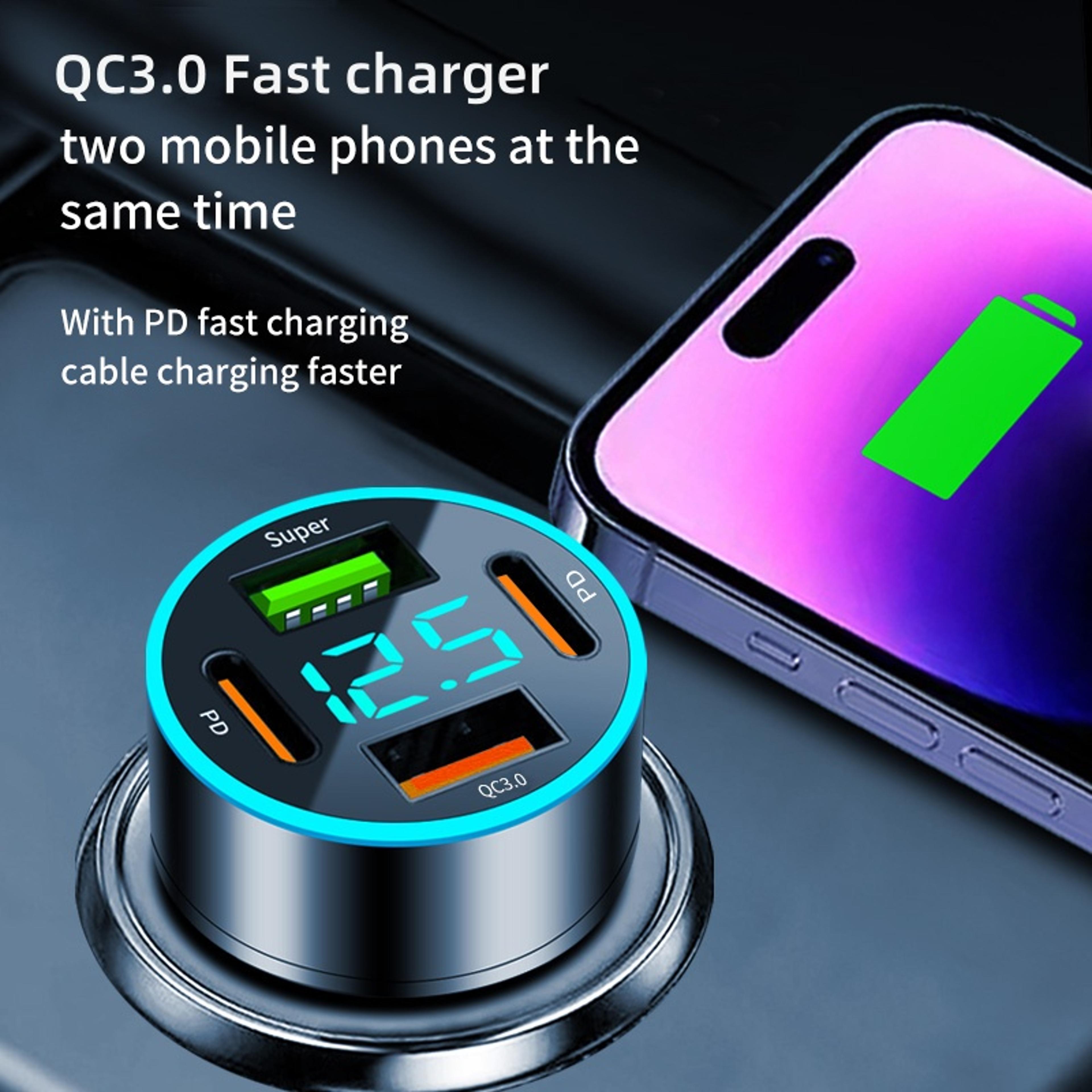 USB PD Car Charger Type C Quick Charge 30 Fast Charging Adapter With LED Display 5