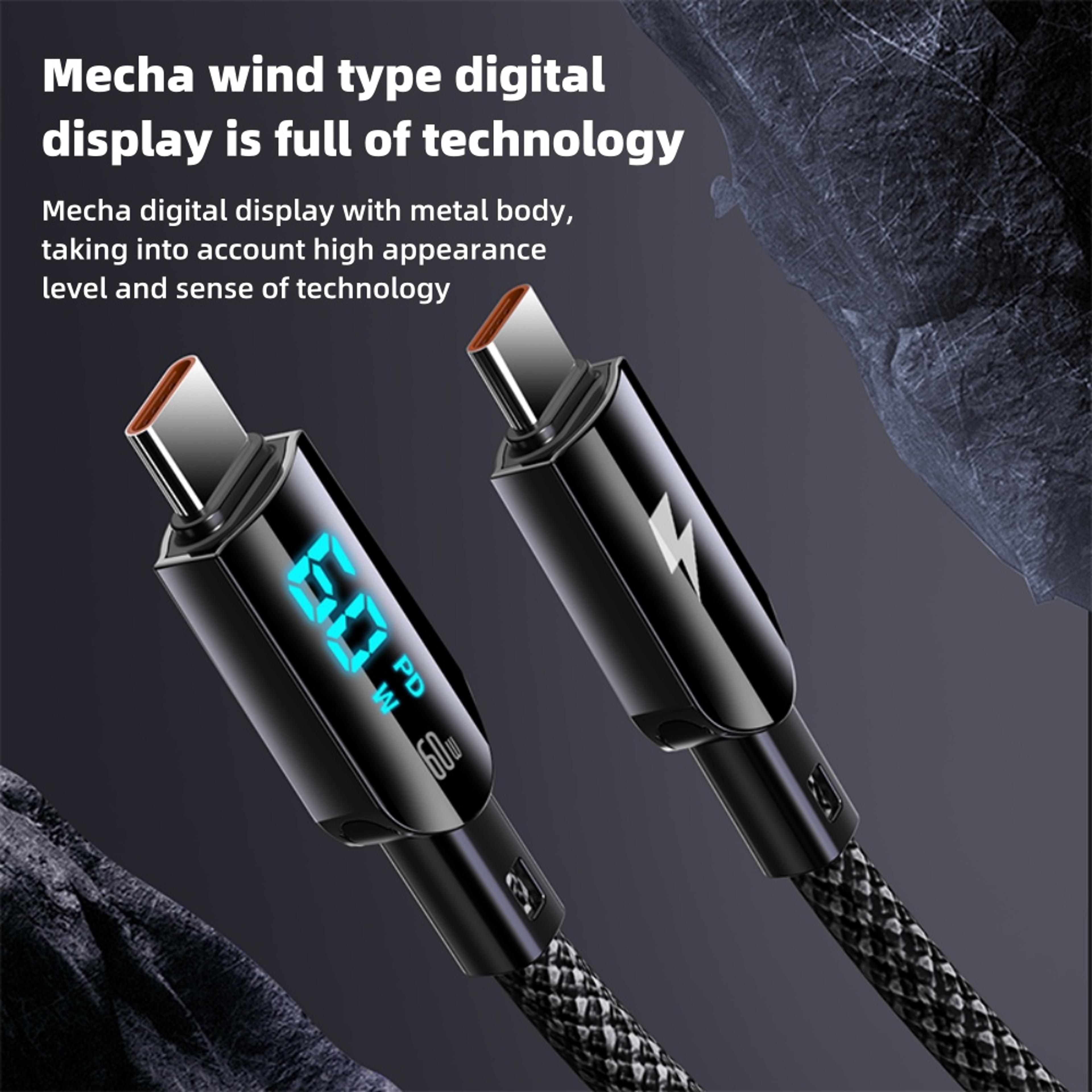Fast Charging PD USB C To USB Type C Data Cable Digital Display Charger Cord 4