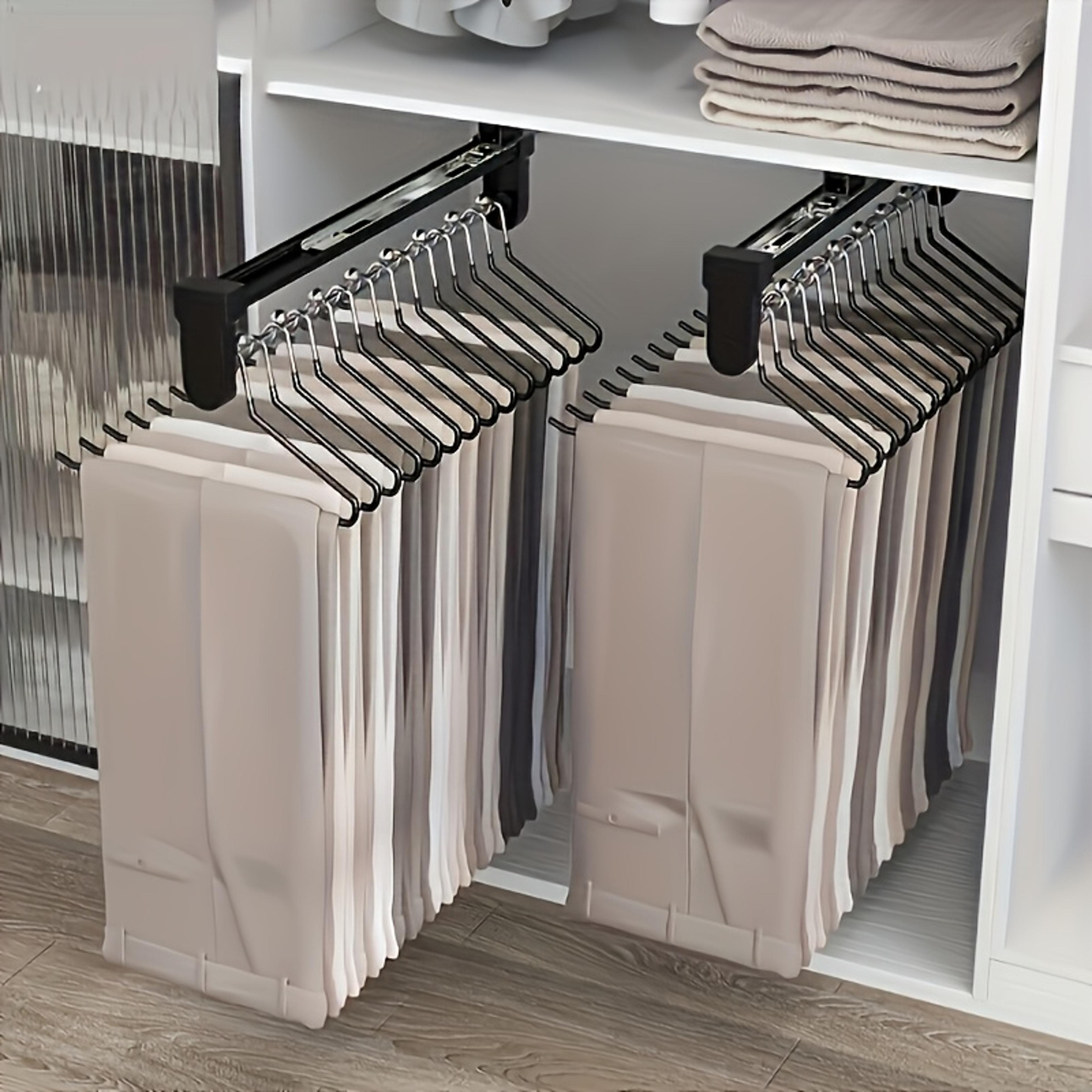 PullOut Metal Hanging Rail Adjustable Foldable Clothes Storage Rod Organizer For Wardrobes 0