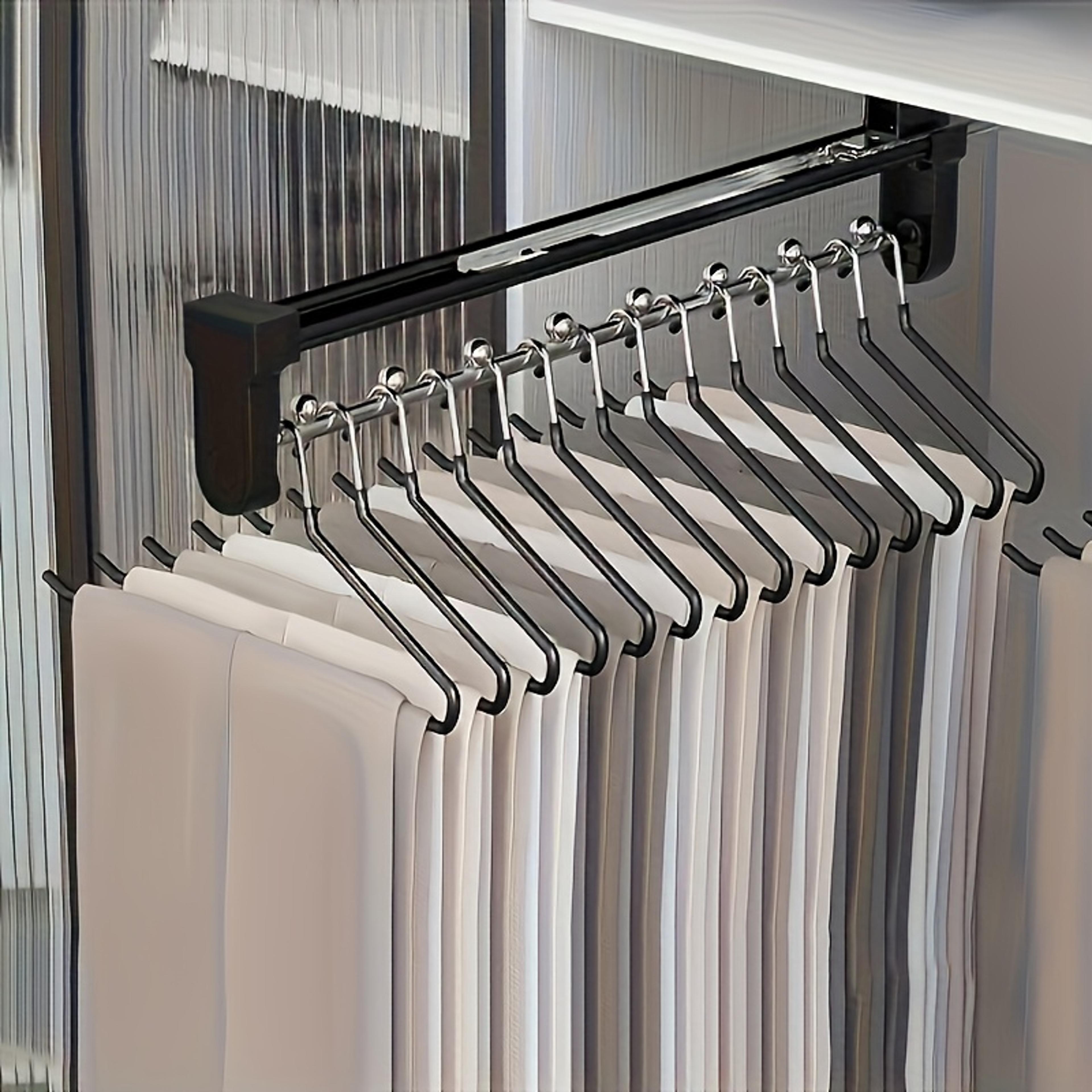 PullOut Metal Hanging Rail Adjustable Foldable Clothes Storage Rod Organizer For Wardrobes 1
