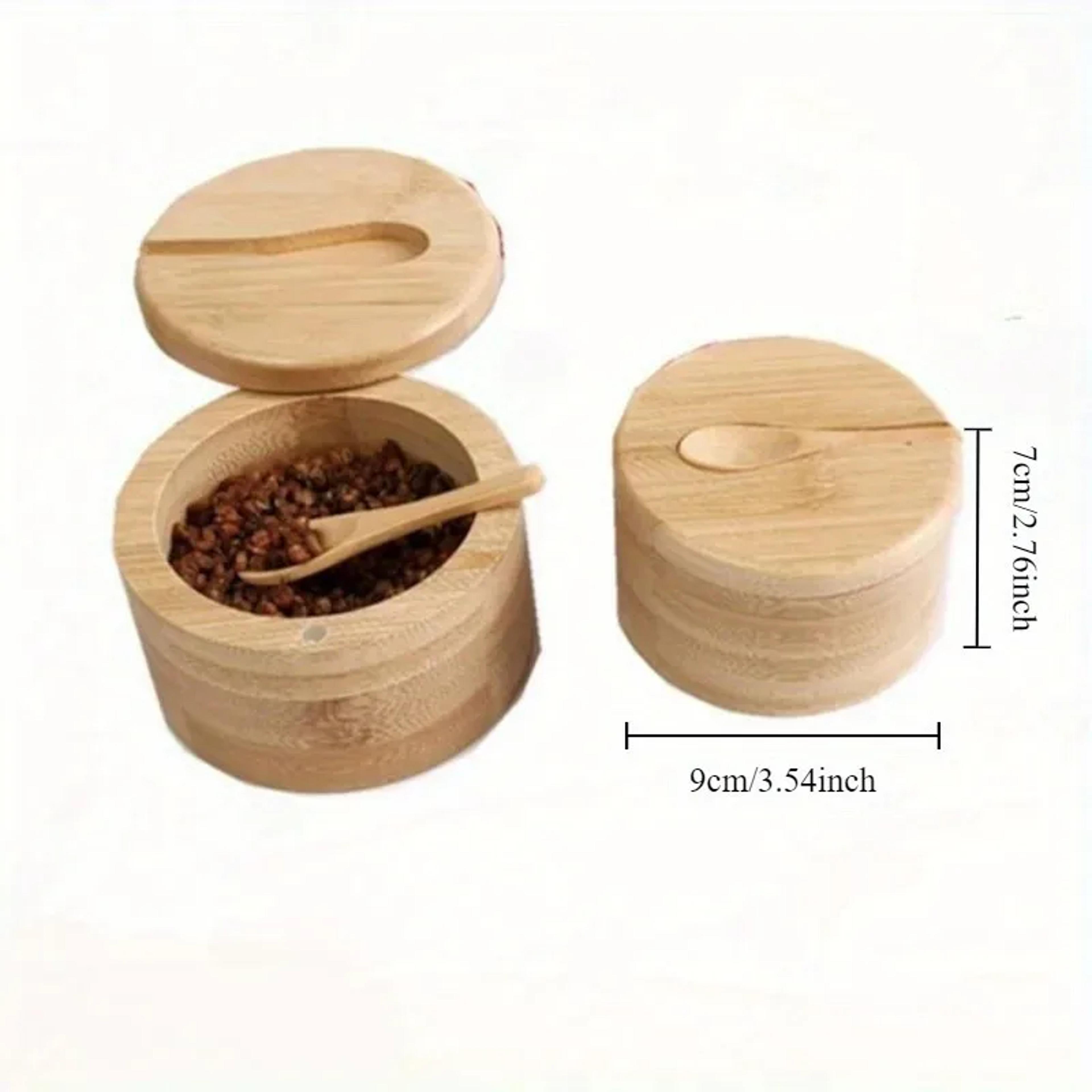 Wooden Bamboo Condiment Box Salt And Pepper Jar Set With Lid Storage Pot Multi Bowls Sugar Holder 5