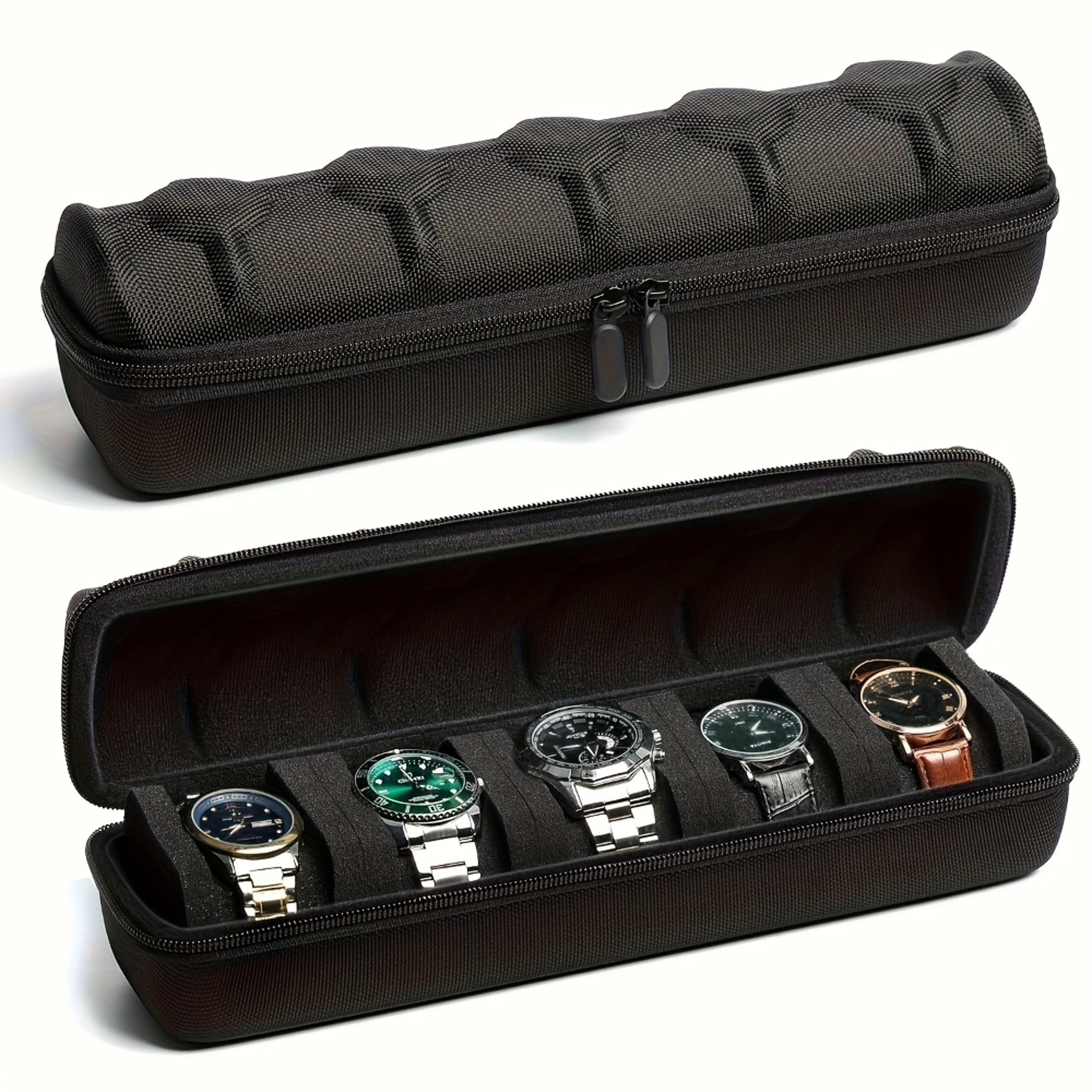 portable watch case, heavy-duty watch organizer with flip-top lid, slot watch storage box, scratch-resistant interior