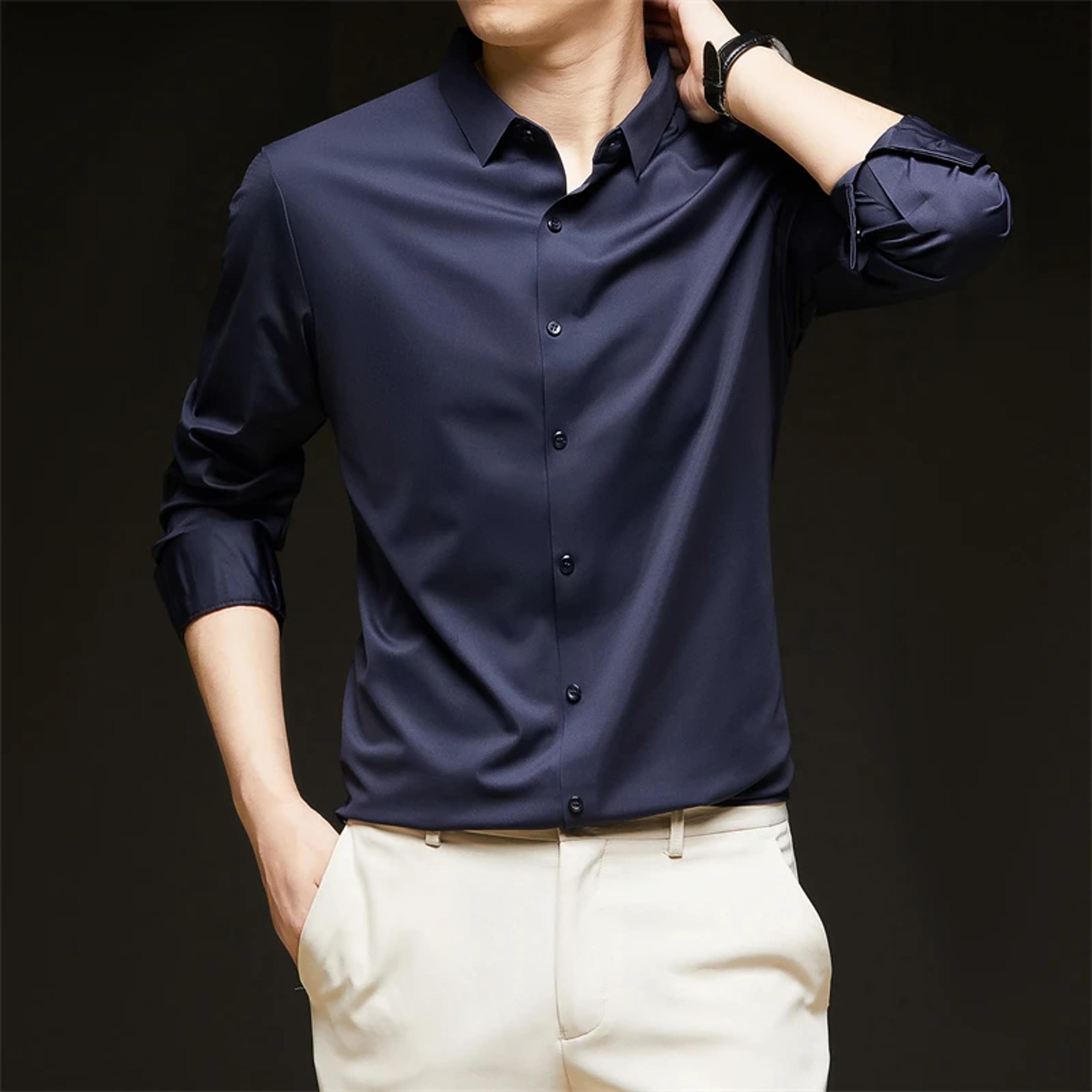 new men's business casual long sleeved shirt wrinkle resistant comfortable all season versatile top