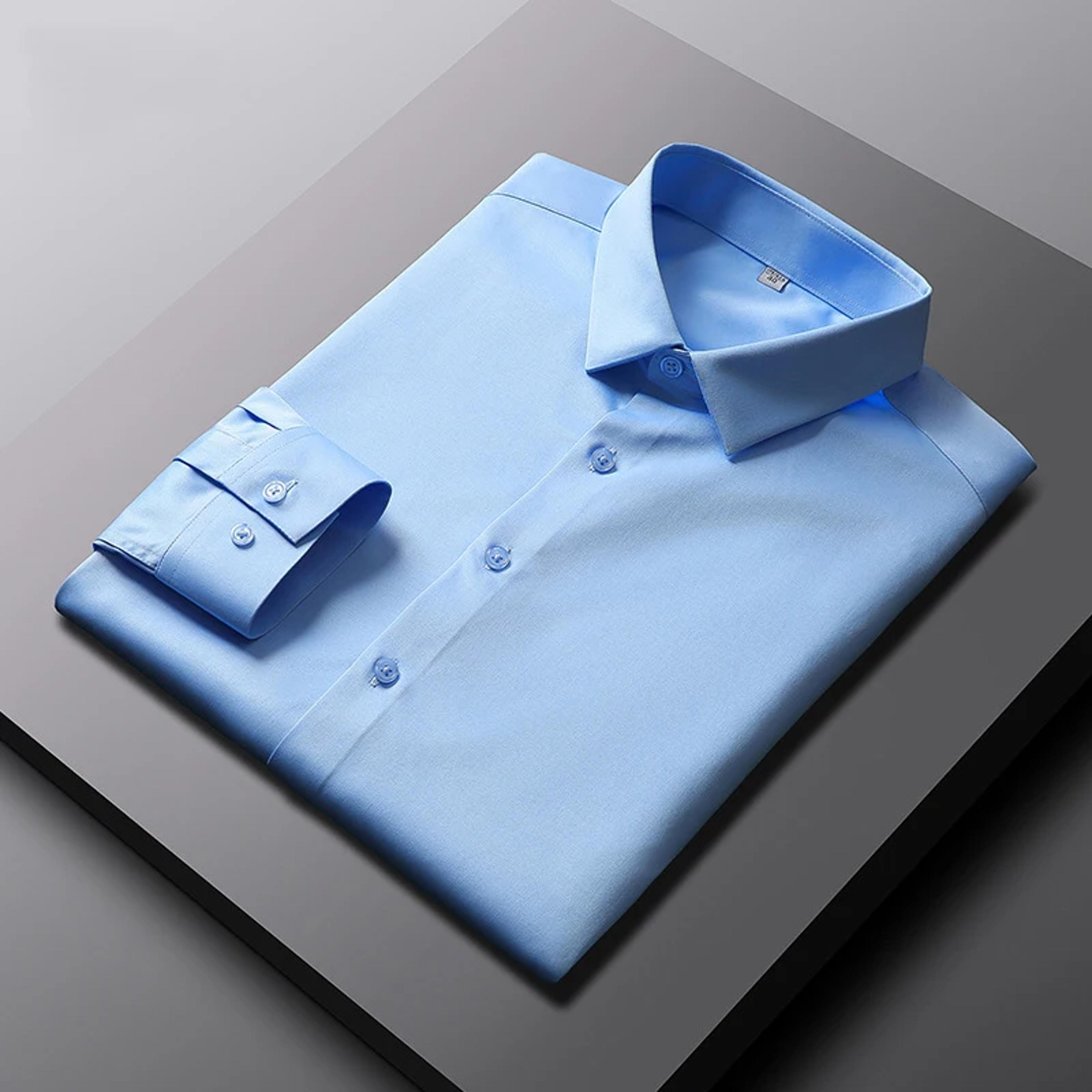 Mens Business Top Long Sleeved Casual Solid Color Shirt Non Ironing Wrinkle Resistant 4