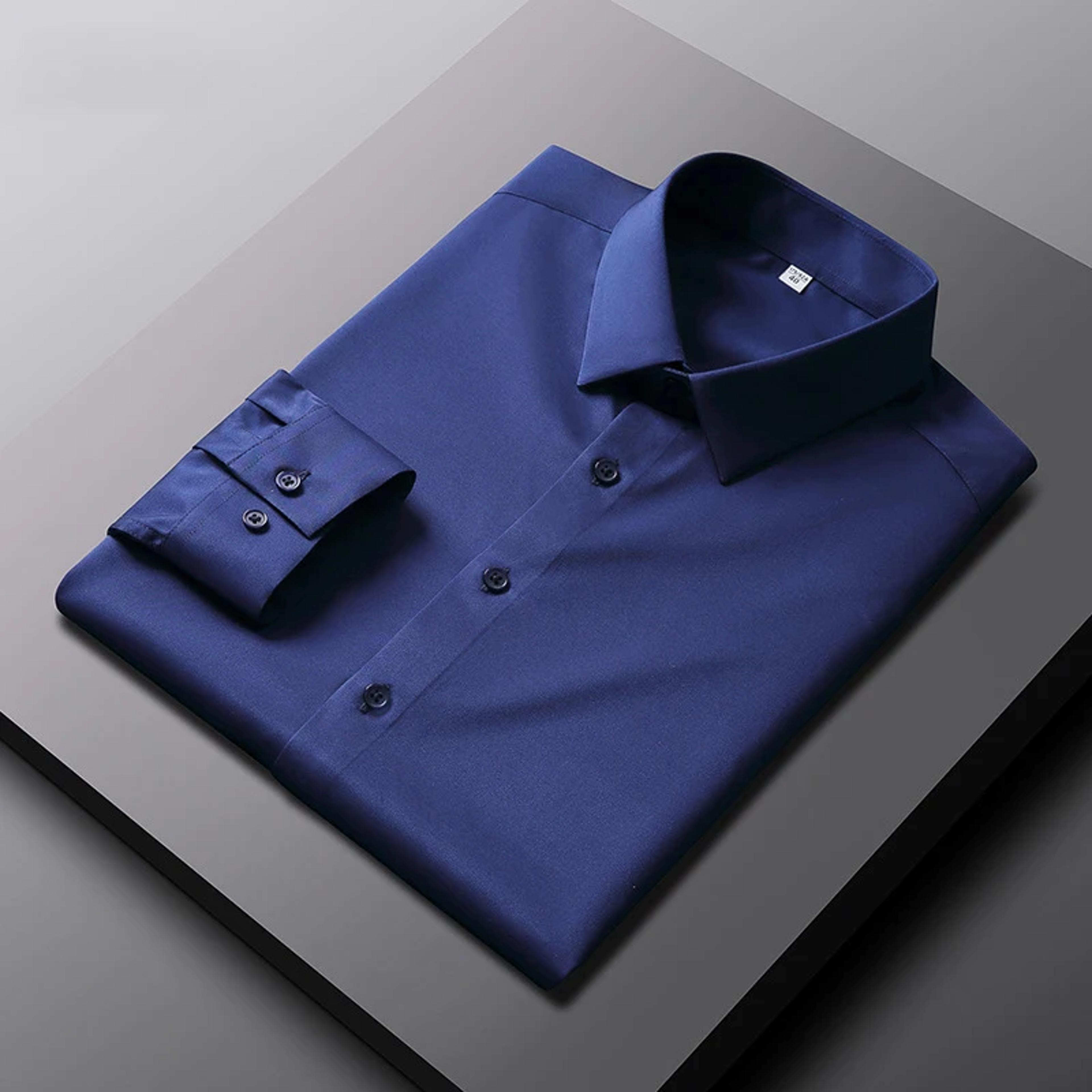 Mens Business Top Long Sleeved Casual Solid Color Shirt Non Ironing Wrinkle Resistant 5