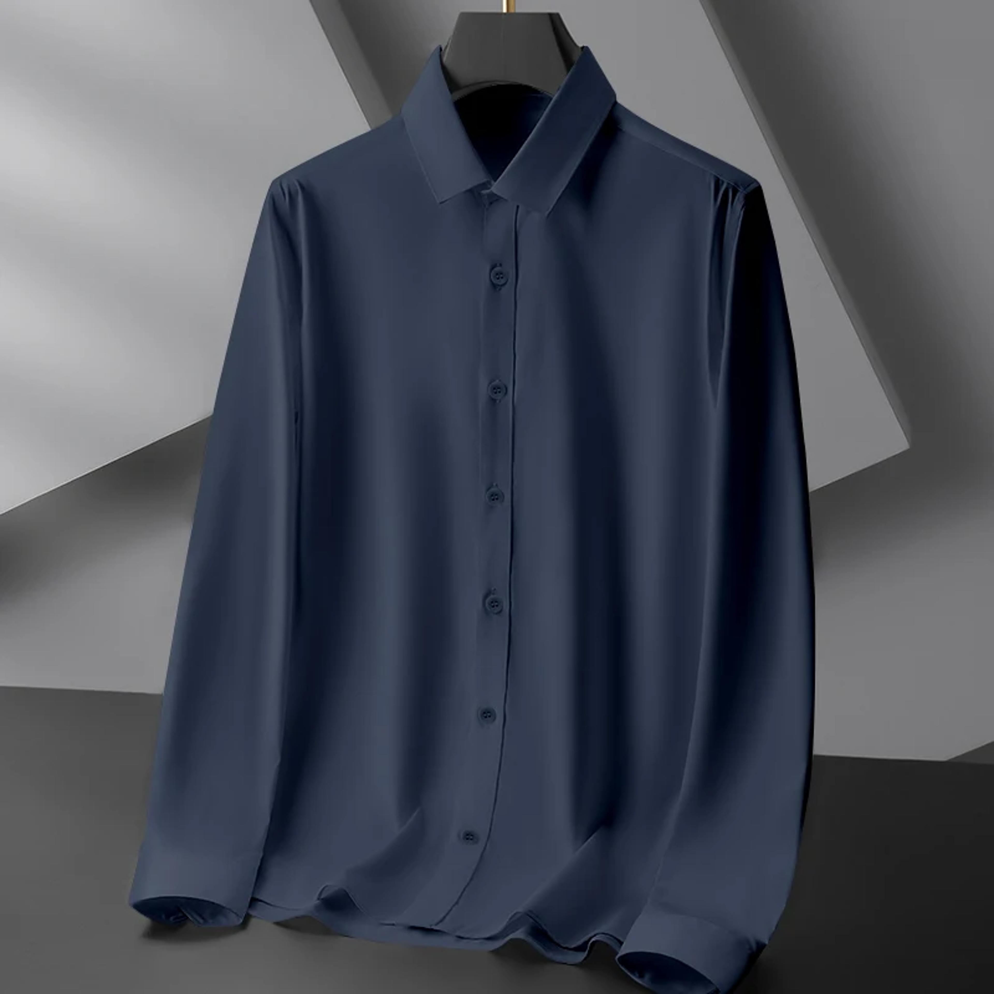 Comfortable All Season New Mens Business Casual Long Sleeved Shirt Wrinkle Resistant Versatile Soli 4