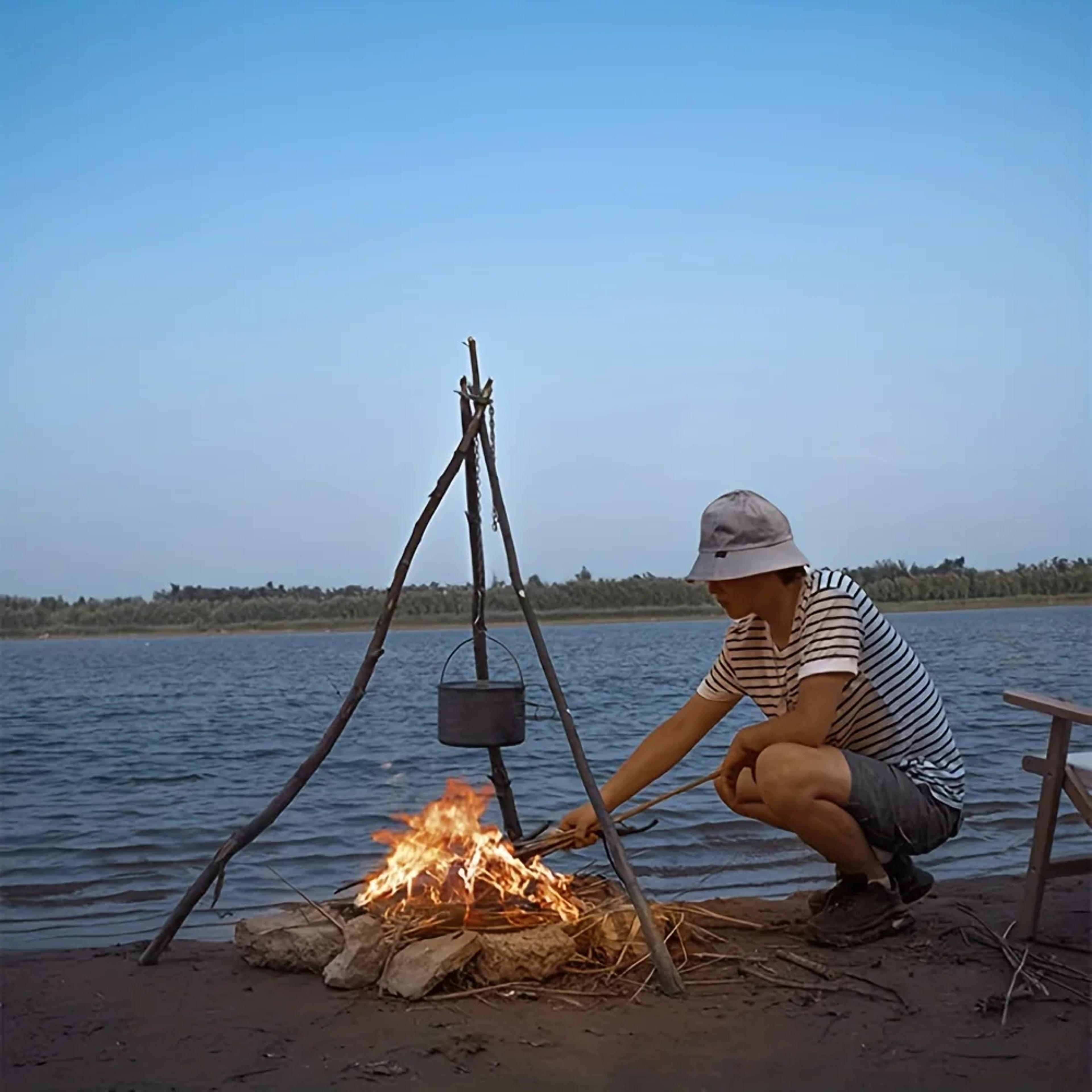 Portable BBQ Tripod Stainless Steel Outdoor Camping Detachable Hanging Rack For Bonfire Pot BBQ Set 3