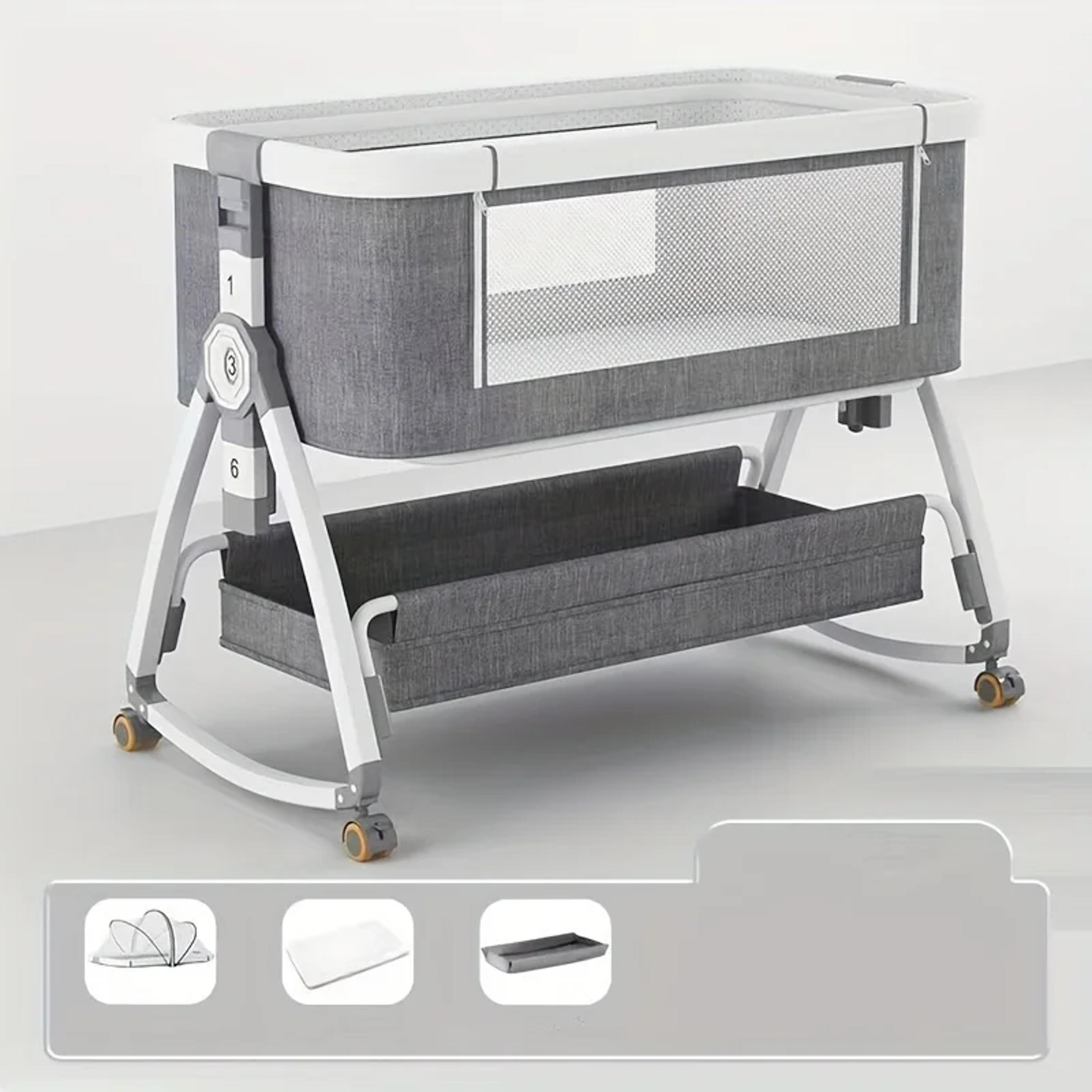 Baby Crib Portable Foldable Cradle Bed With Adjustable Height Movable Splicing Bedside Swing 5