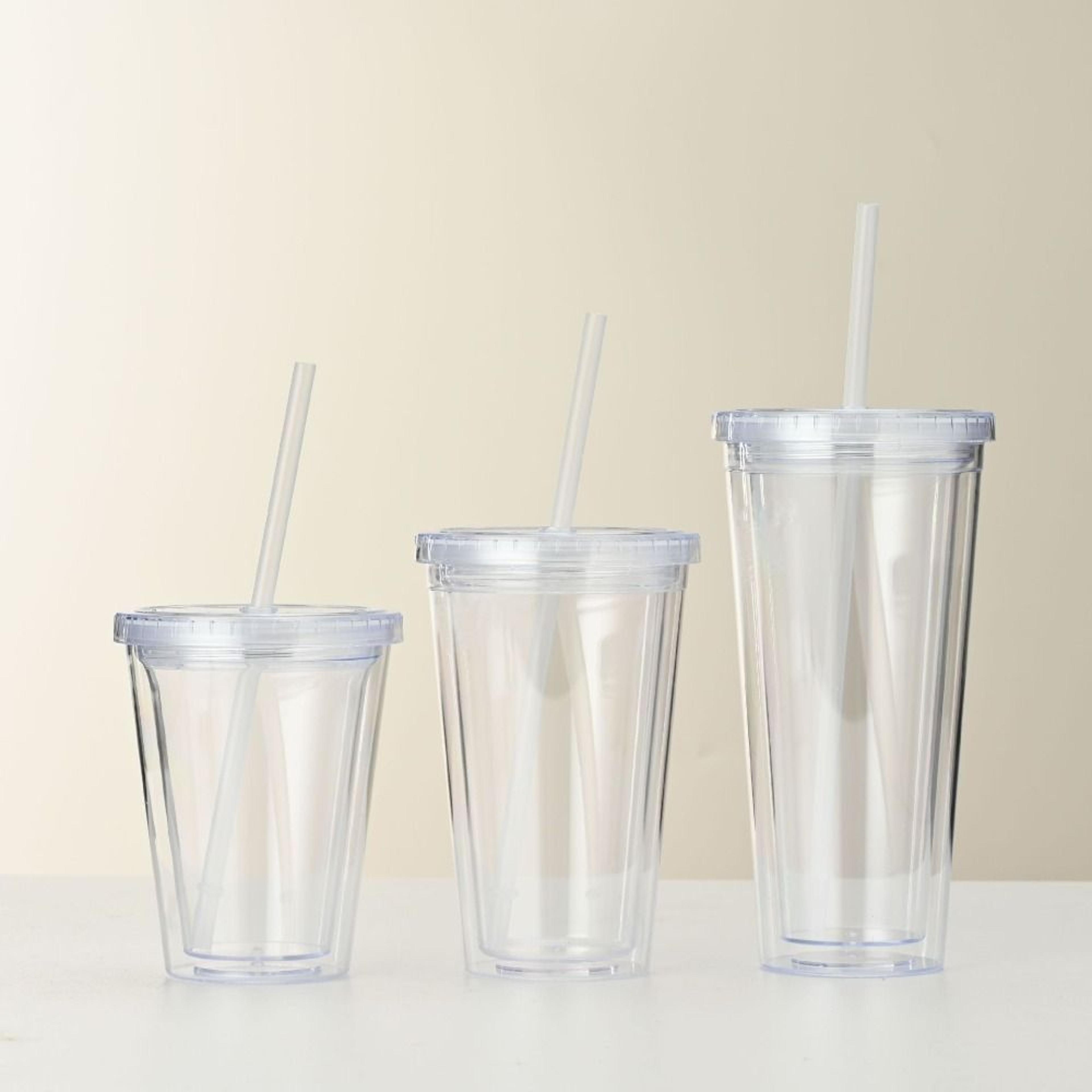Plastic Clear Tumbler Smoothie Cup With Lid And Straw Transparent DoubleLayer Iced Coffee Water Bot 0