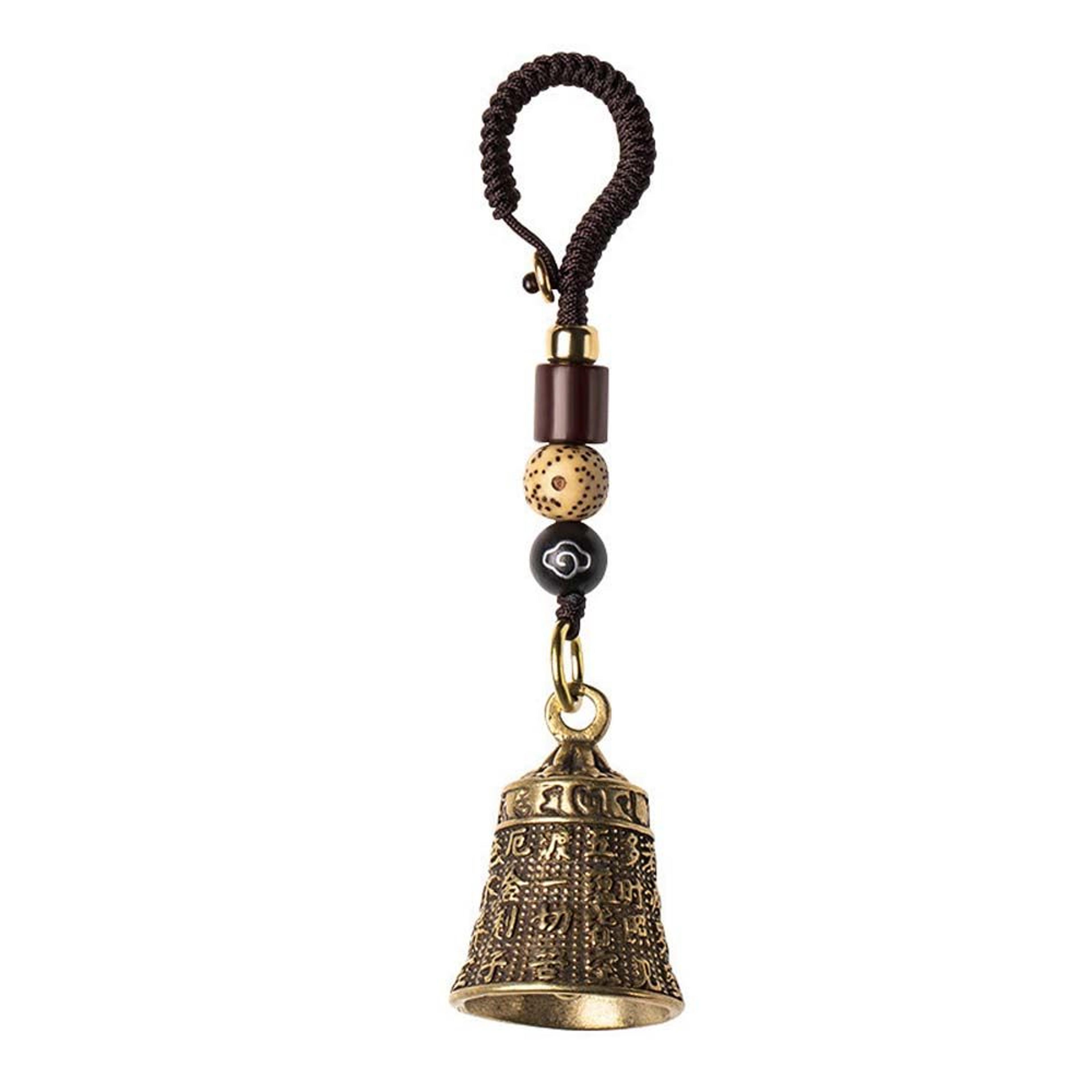 Handmade Pure Brass Bell Key Chain Pendant With Engraved Scripture Sutra Lanyard 5