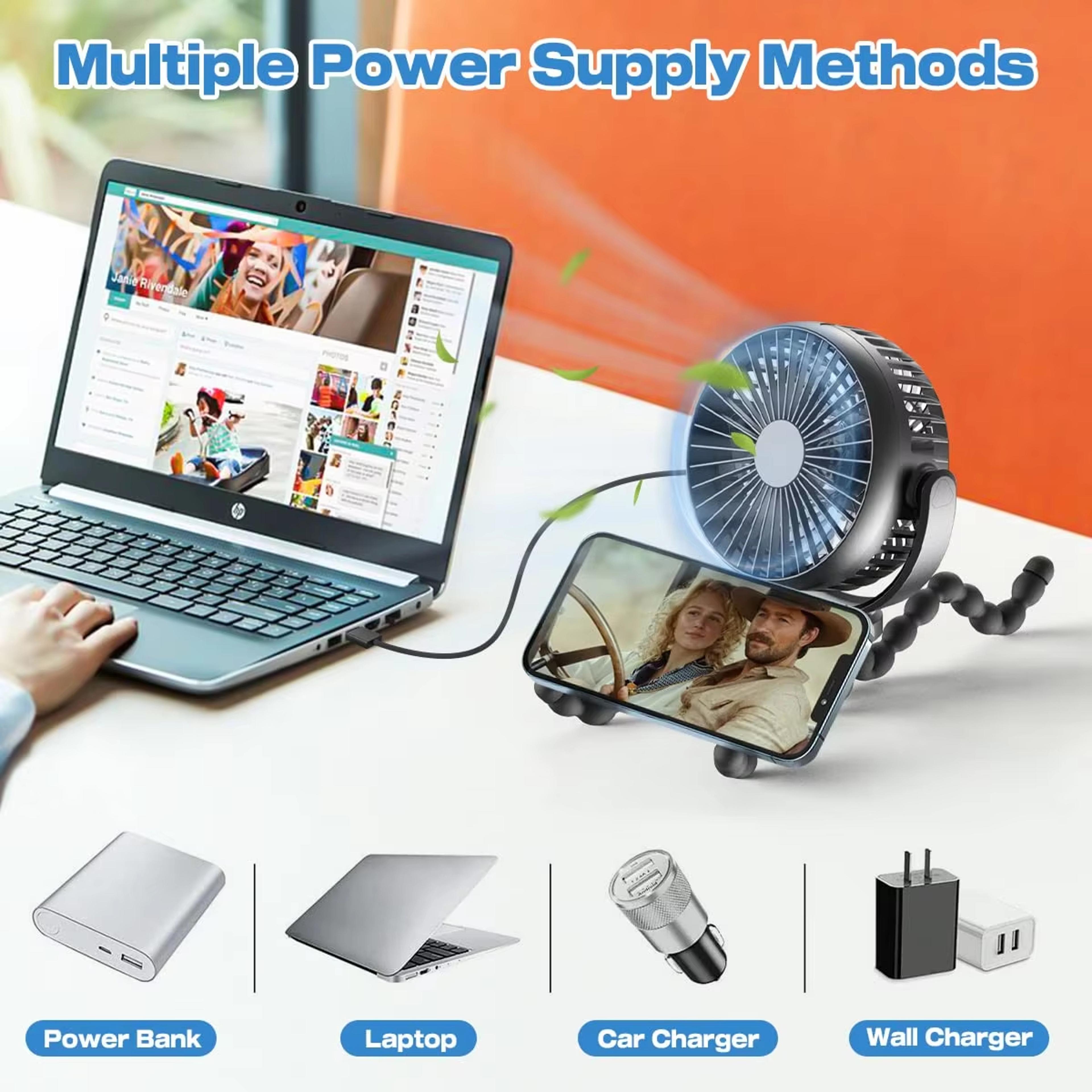 Portable USB Charging Baby Fan With Speeds Mini Fan For Stroller Mobile Phone Holder And Light For  4