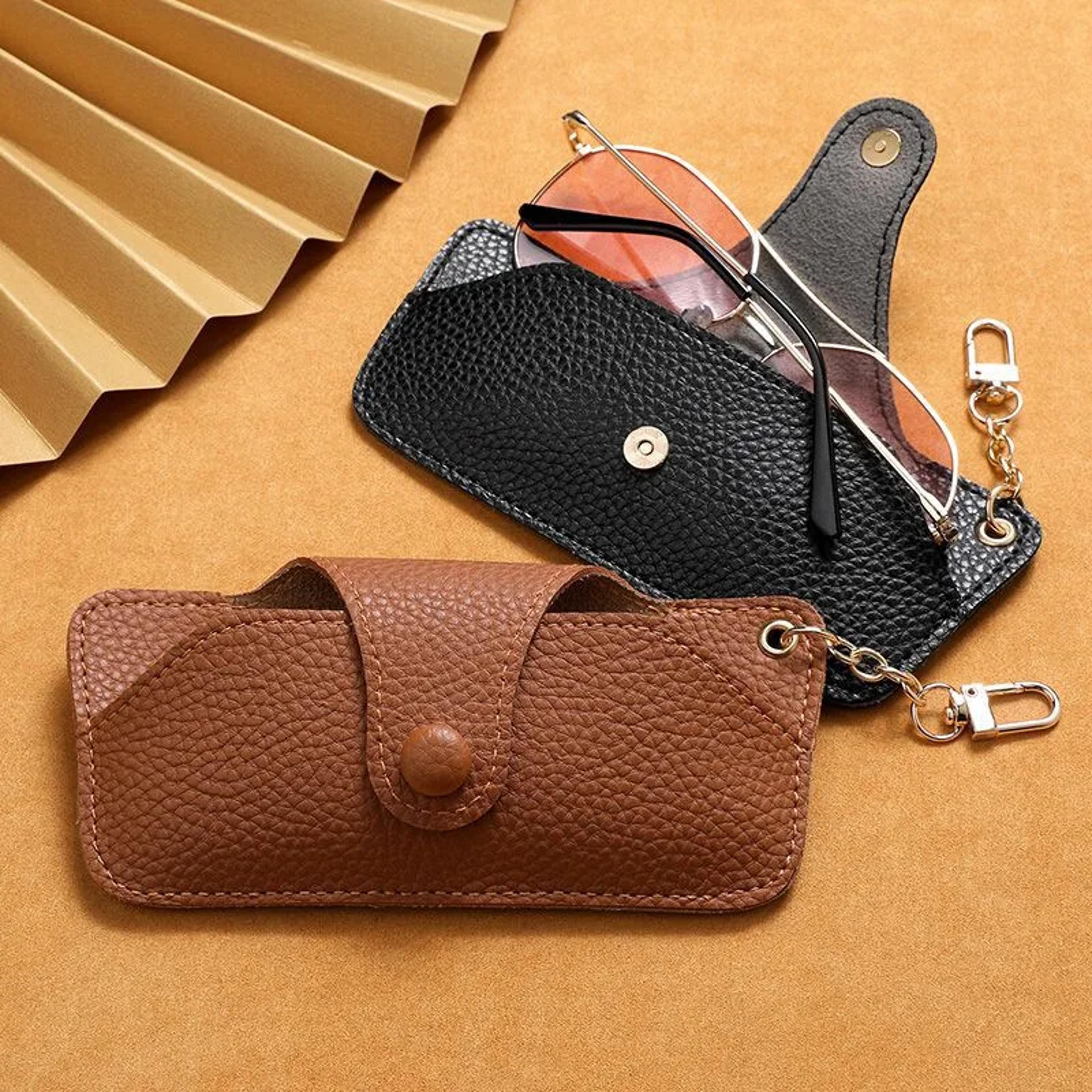 Retro Handmade PU Leather Sunglasses Case Portable Glasses Bag With Lanyard Simple Storage Box 3