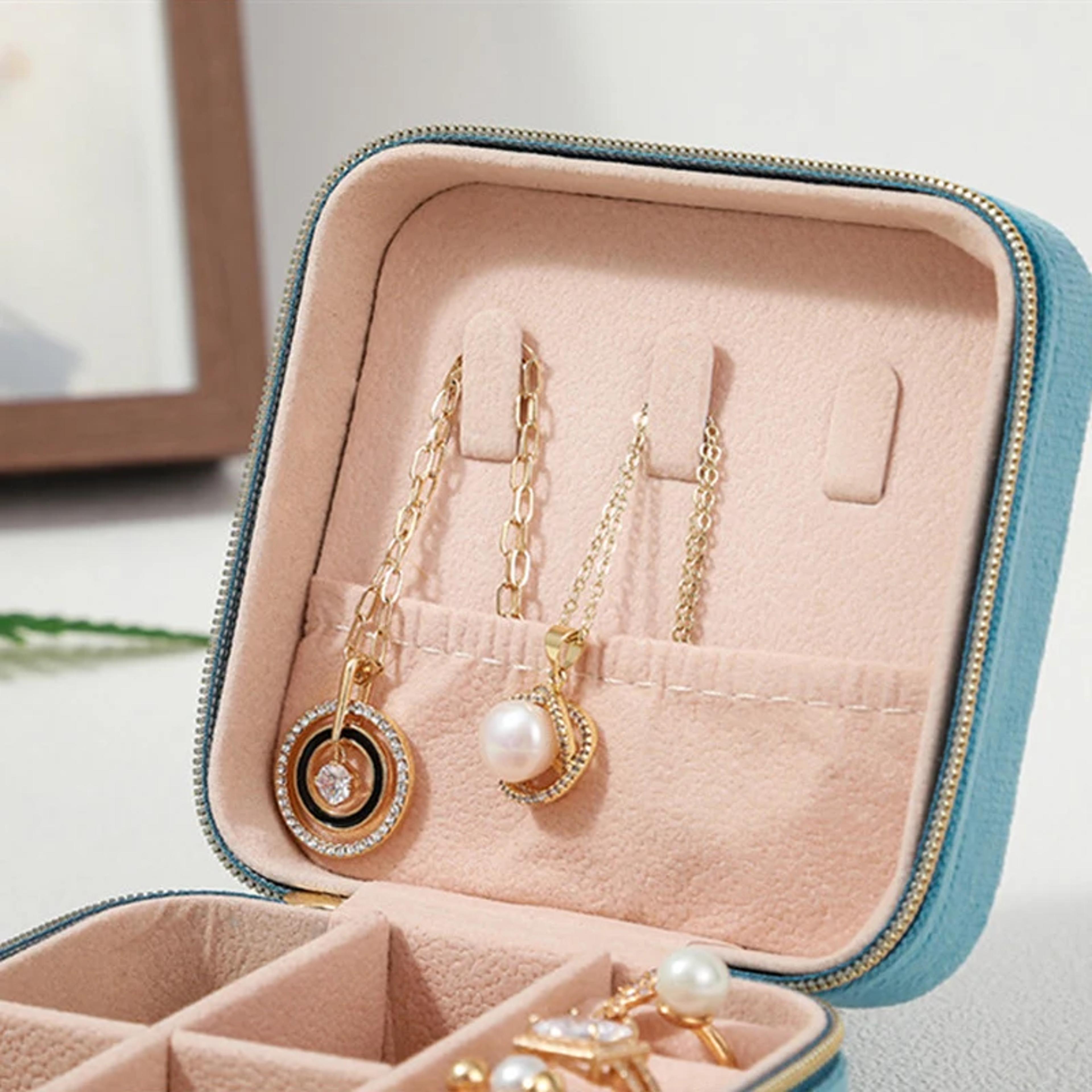 Velvet Jewelry Box For Women Necklace Ring Earrings Organizer Portable Zipper Travel Jewelry Holder 2