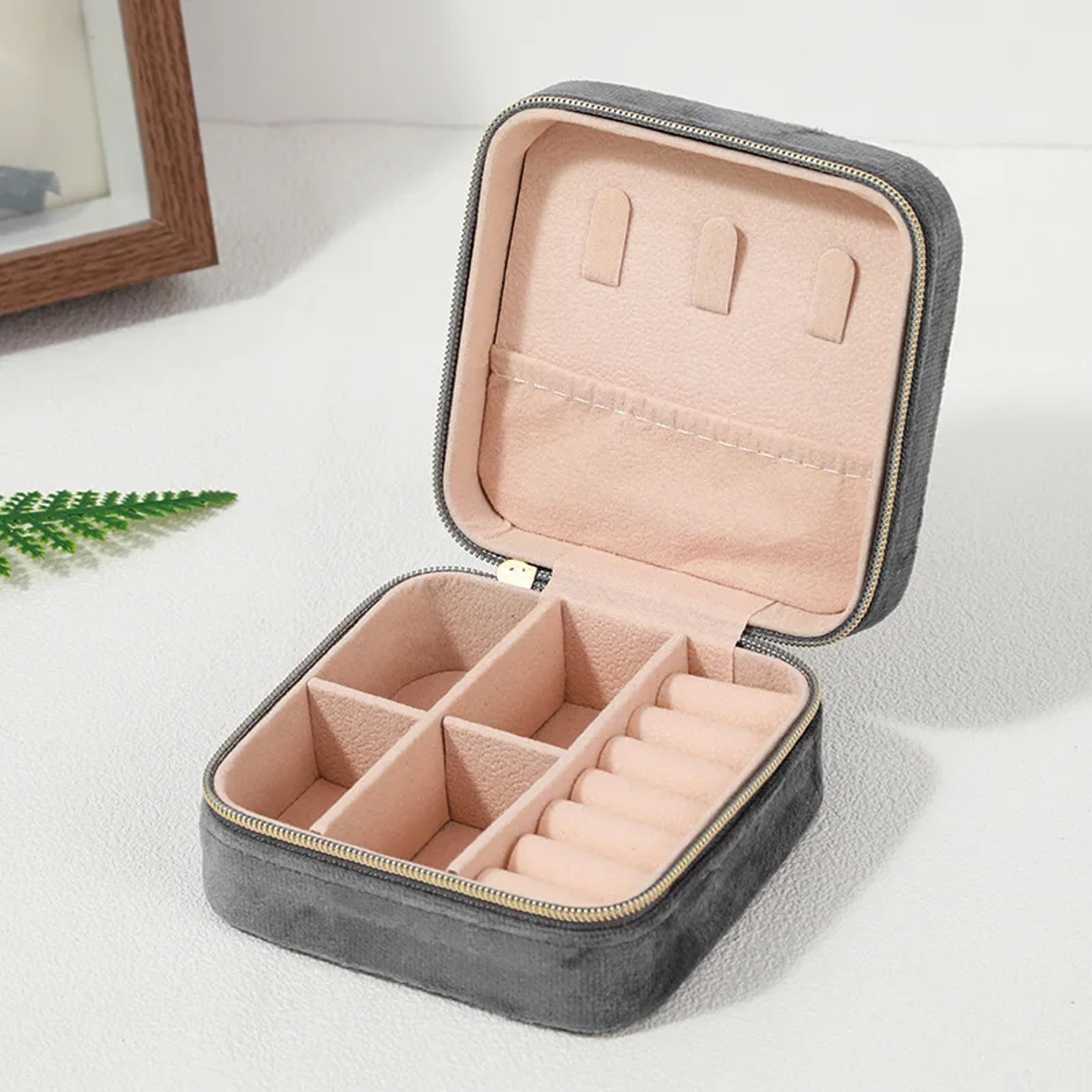 Velvet Jewelry Box For Women Necklace Ring Earrings Organizer Portable Zipper Travel Jewelry Holder 8