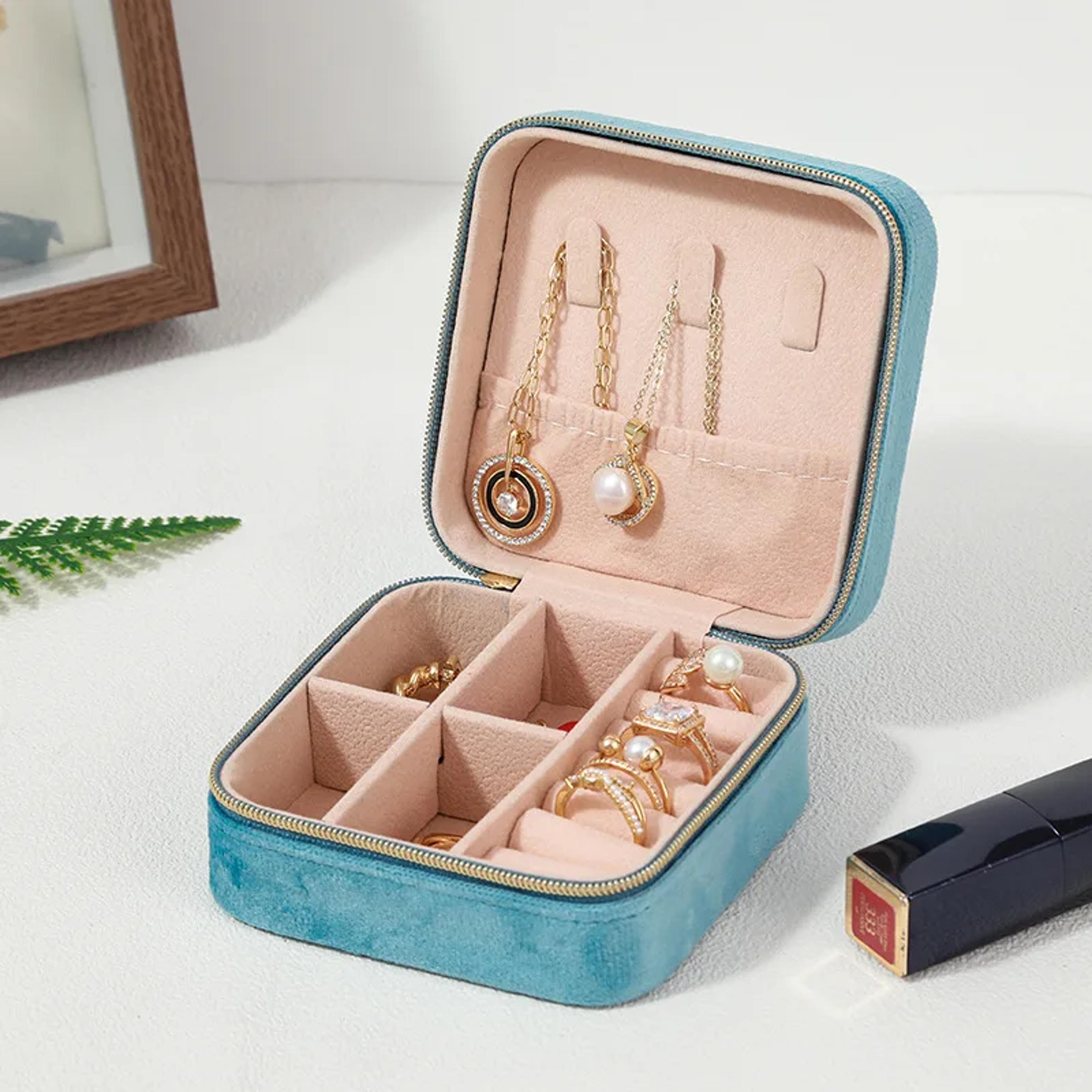 Velvet Jewelry Box For Women Necklace Ring Earrings Organizer Portable Zipper Travel Jewelry Holder 7