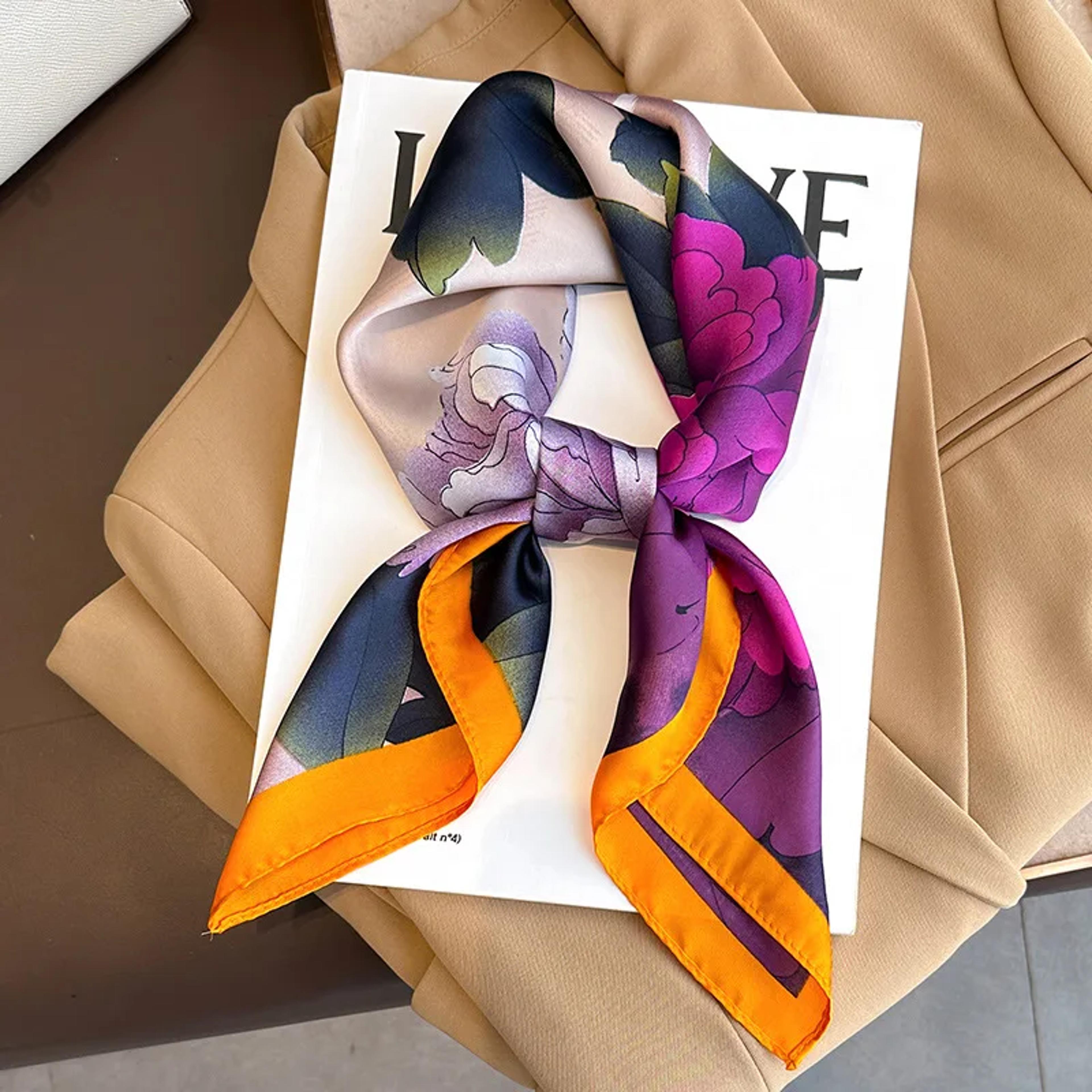 Silk Square Plaid Scarf Women Satin Hijab Head Neck Tie Band Luxury Foulard Soft Work Neckerchief 5