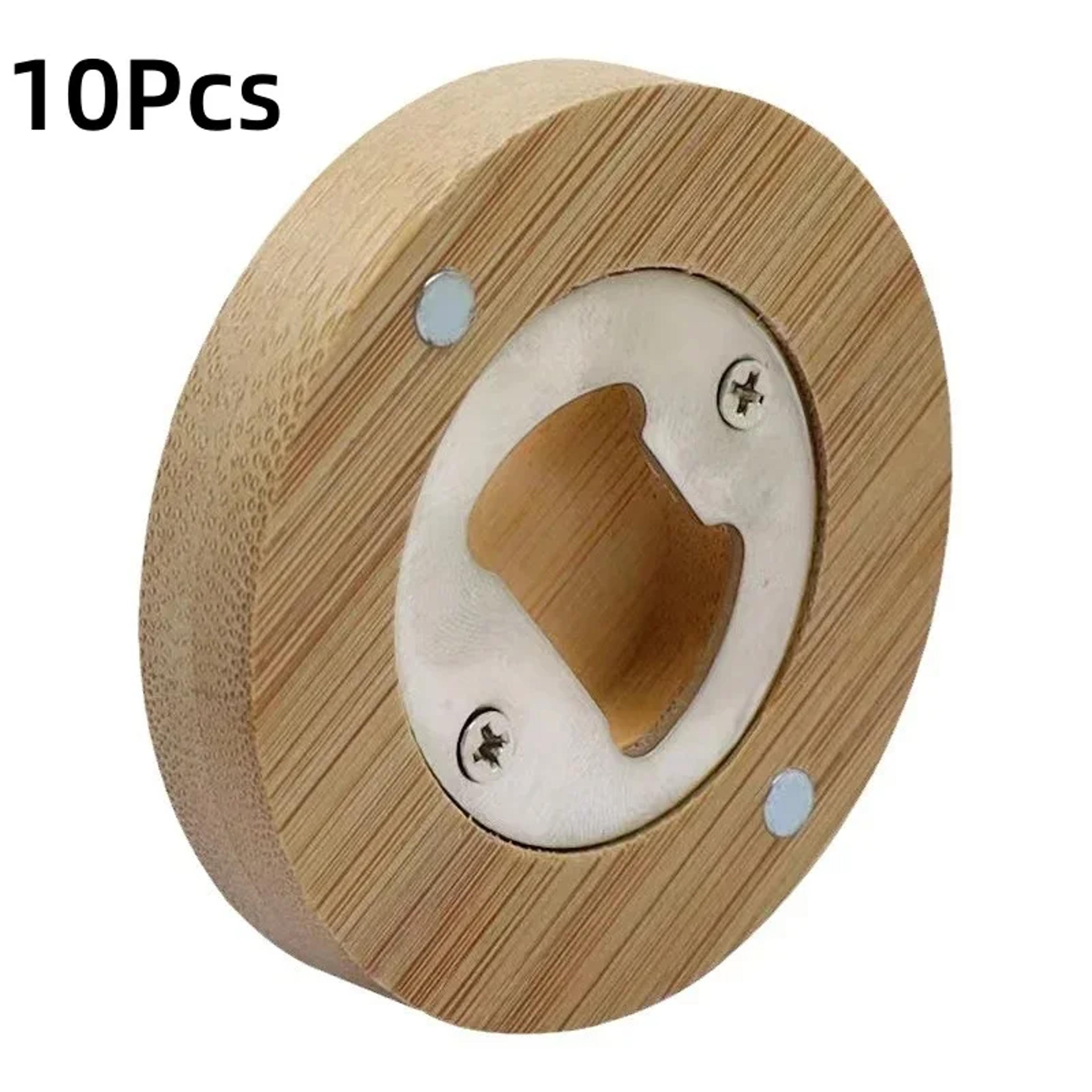 Portable Beer Bottle Opener Round Bamboo Fridge Magnet For Wedding Home Bar Party Gadgets 6
