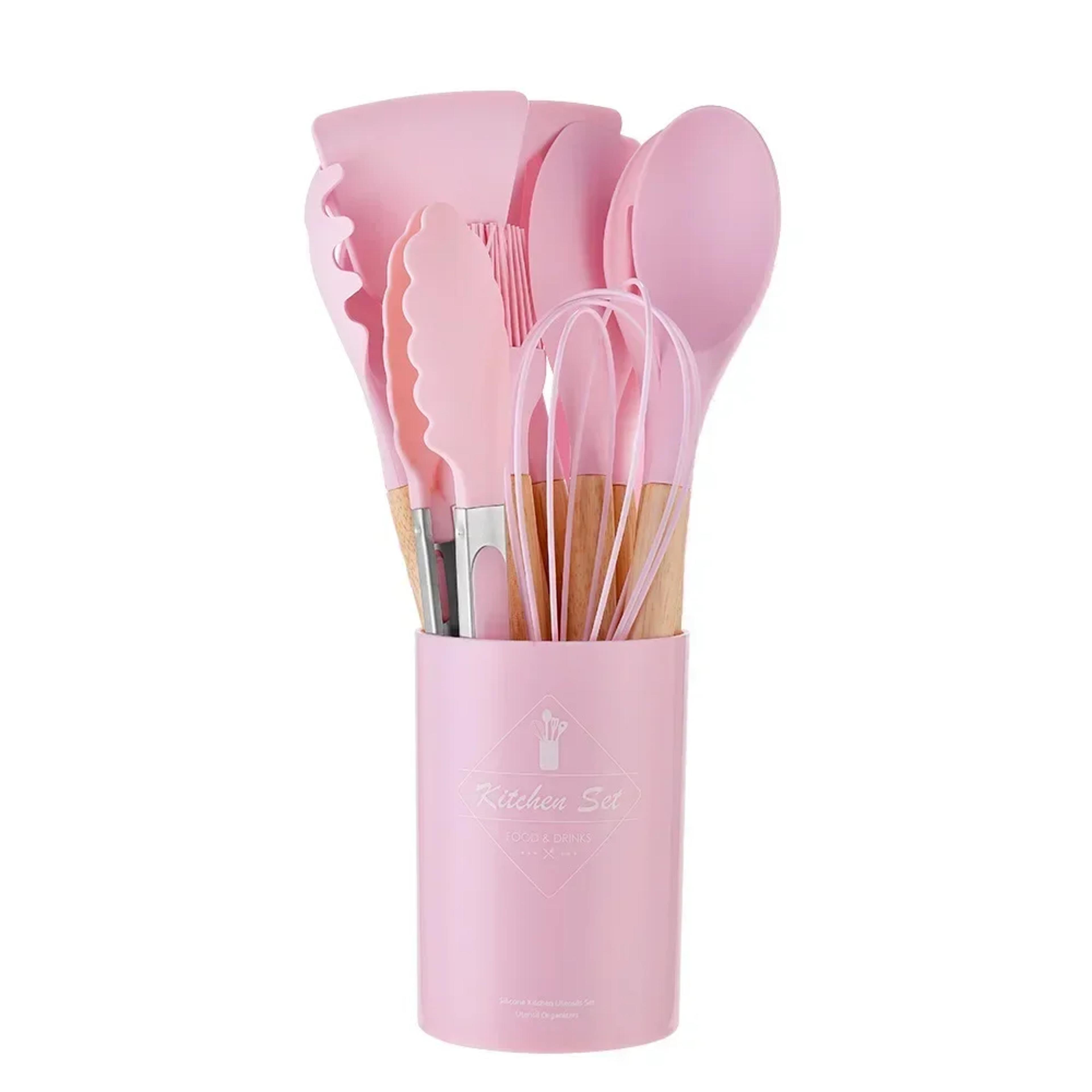 Silicone Kitchenware Non Stick Cooking Set Spatula Shovel Wooden Handle Egg Beaters Utensils 10