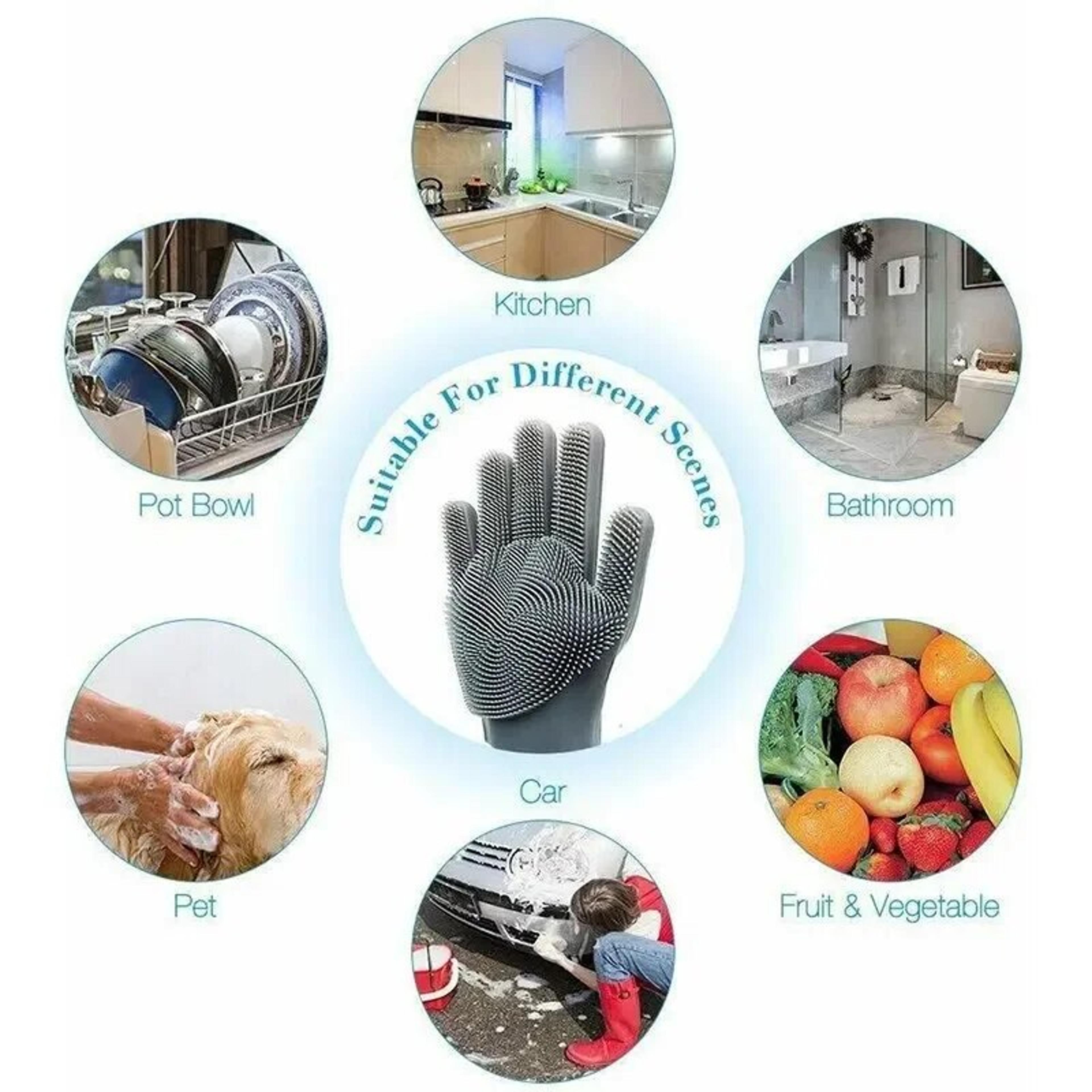 Dishwashing Cleaning Gloves Silicone Rubber For Household Sponge Scrubber Kitchen Tools 4