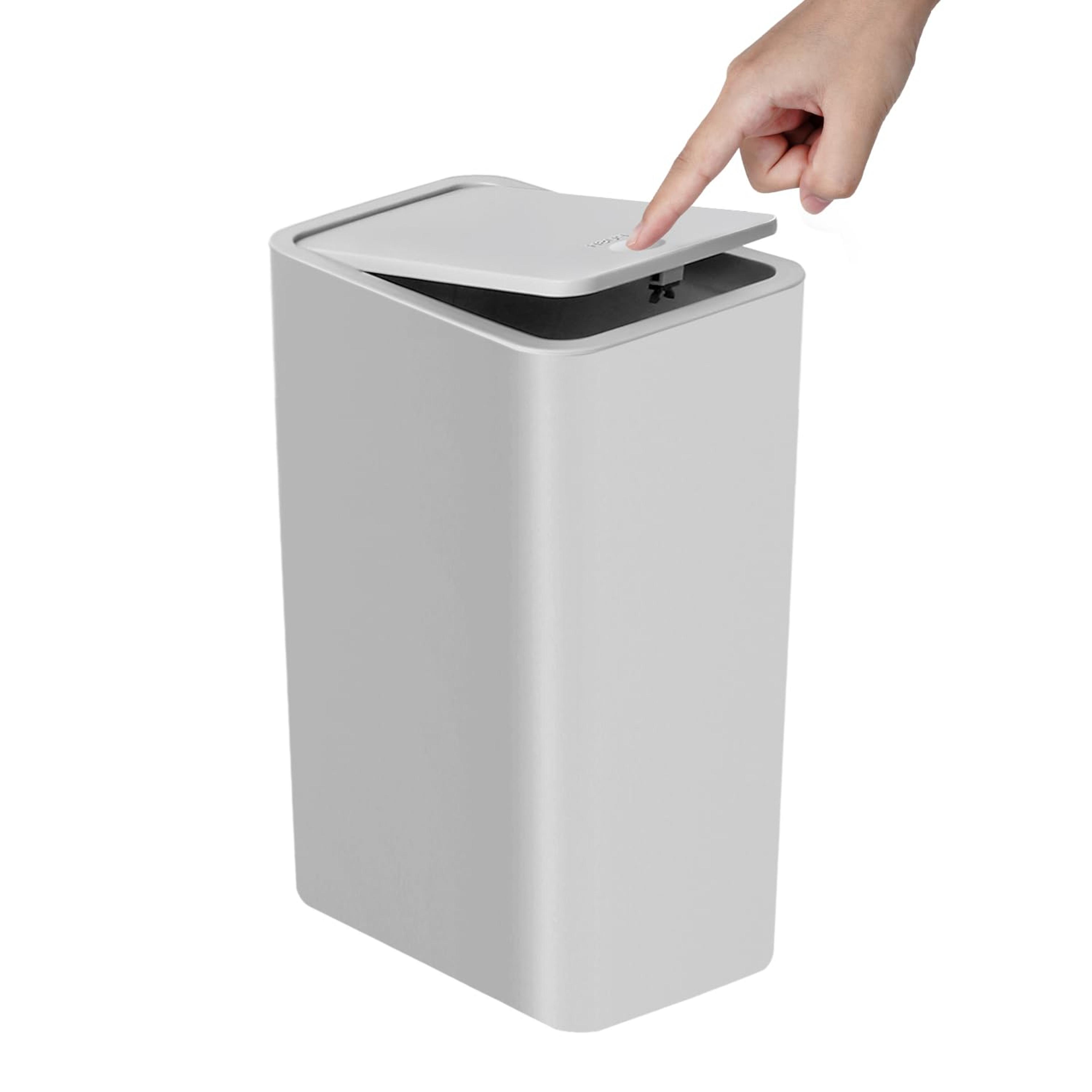 Bathroom Trash Can With Press Top Lid For Toilet Bedroom Living Room Plastic Wastebasket Popup Lid 7