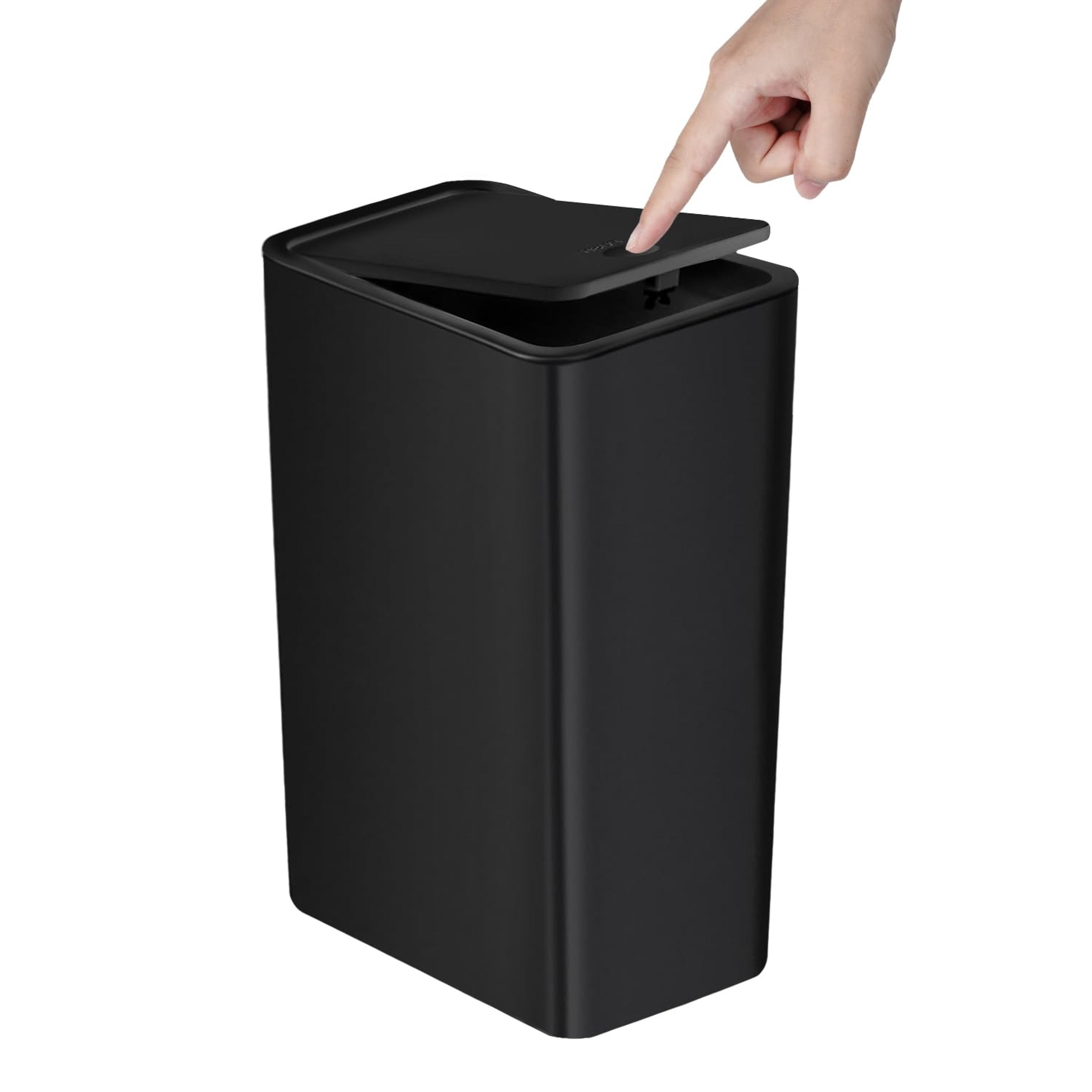 Bathroom Trash Can With Press Top Lid For Toilet Bedroom Living Room Plastic Wastebasket Popup Lid 5