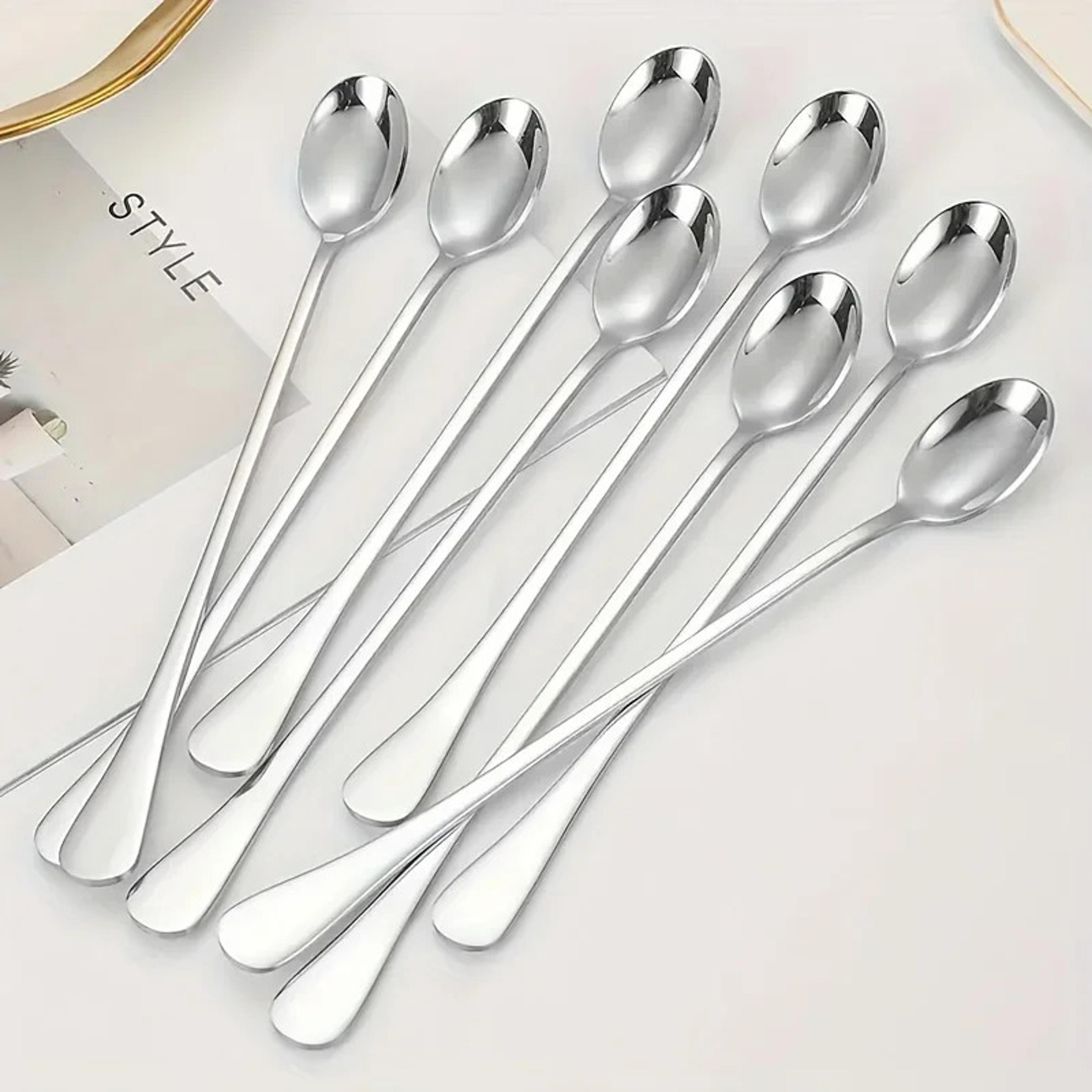 Long Handled Spoons Set Stainless Steel Coffee Spoons Pointed Mixing Spoons Round Ice Serving Spoon 0