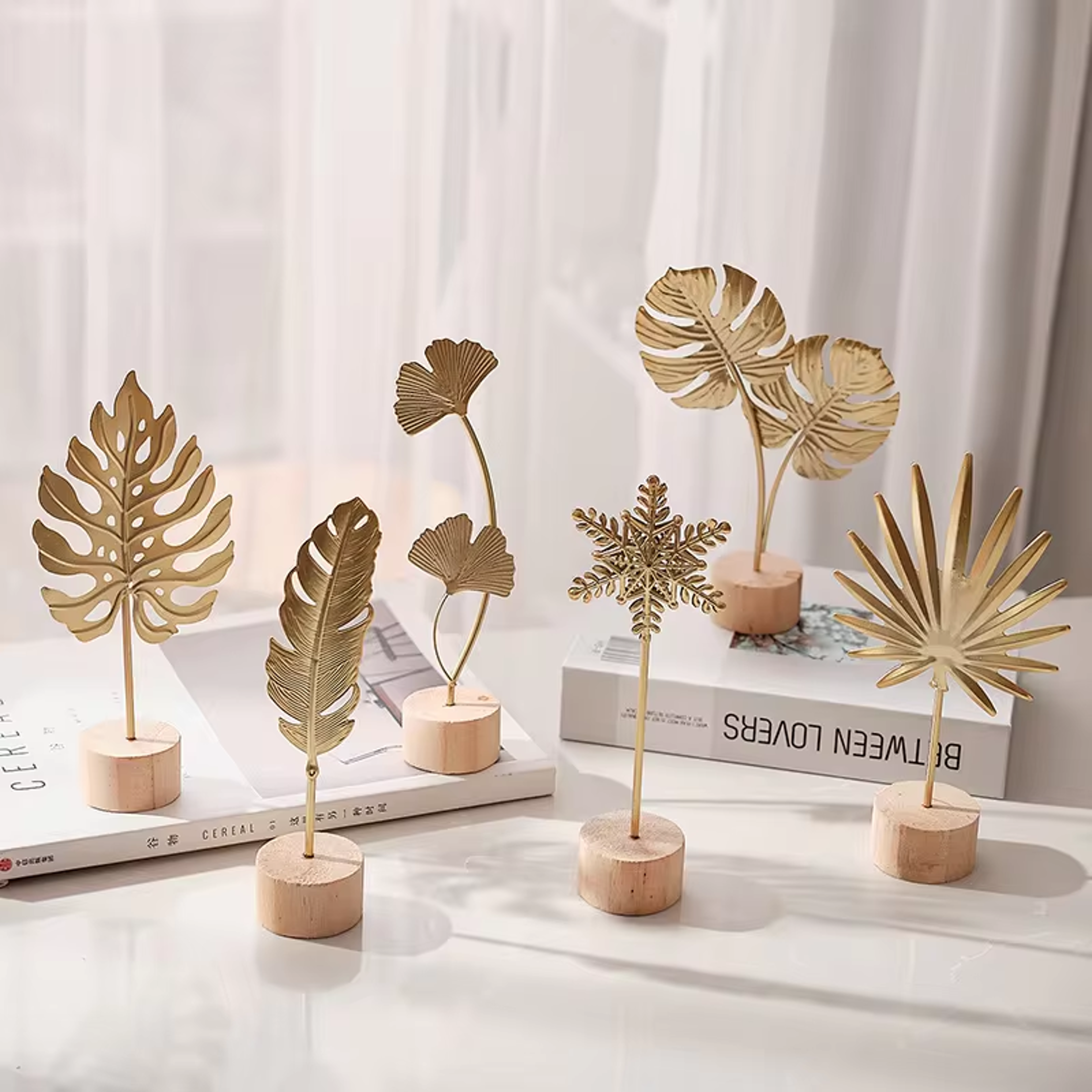 golden leaf feather metal sculptures statues figurines home decor ornaments desktop crafts photo props