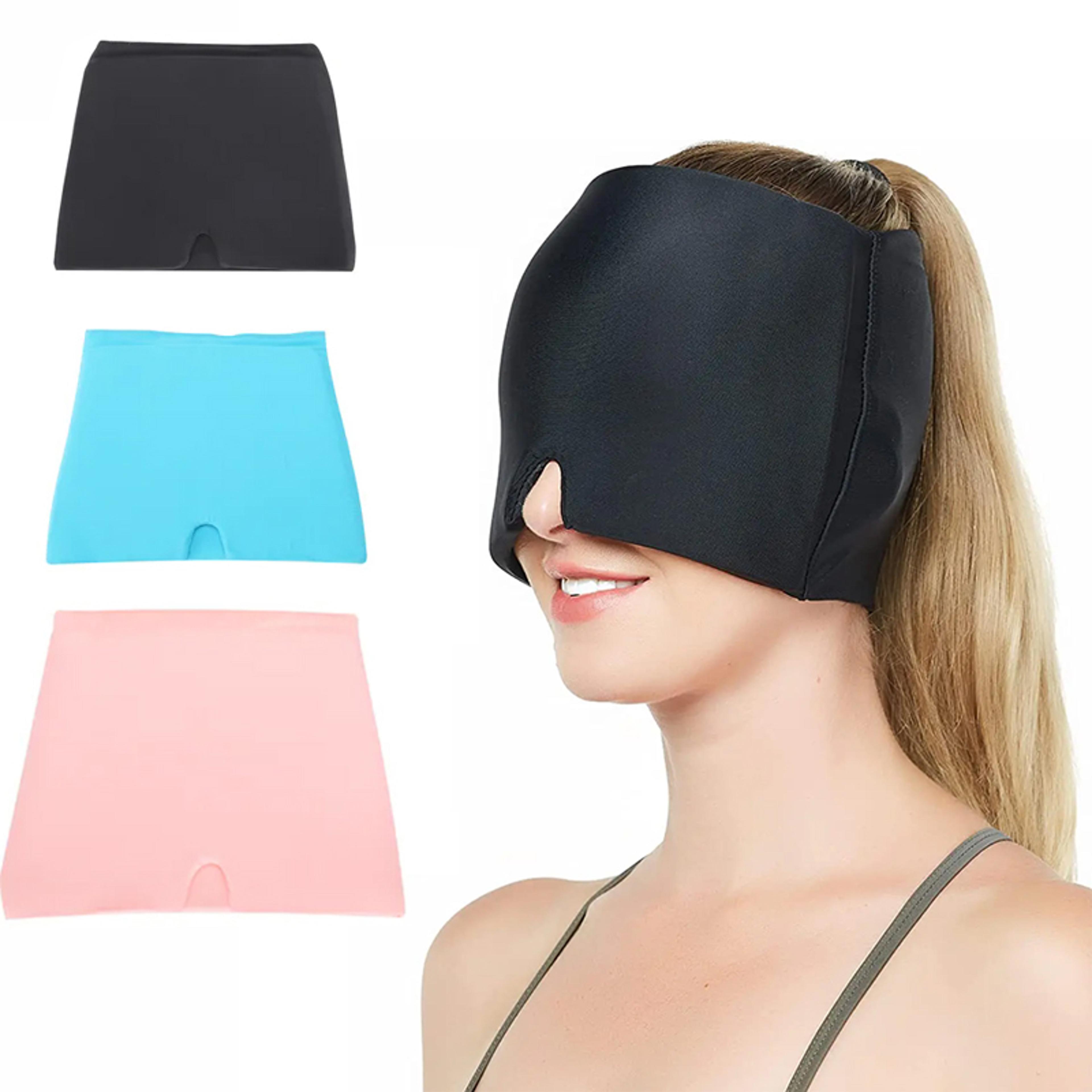 headache relief hat compress face mask, migraine gel cold ice head wrap pack, sleep tool for sinus stress tension