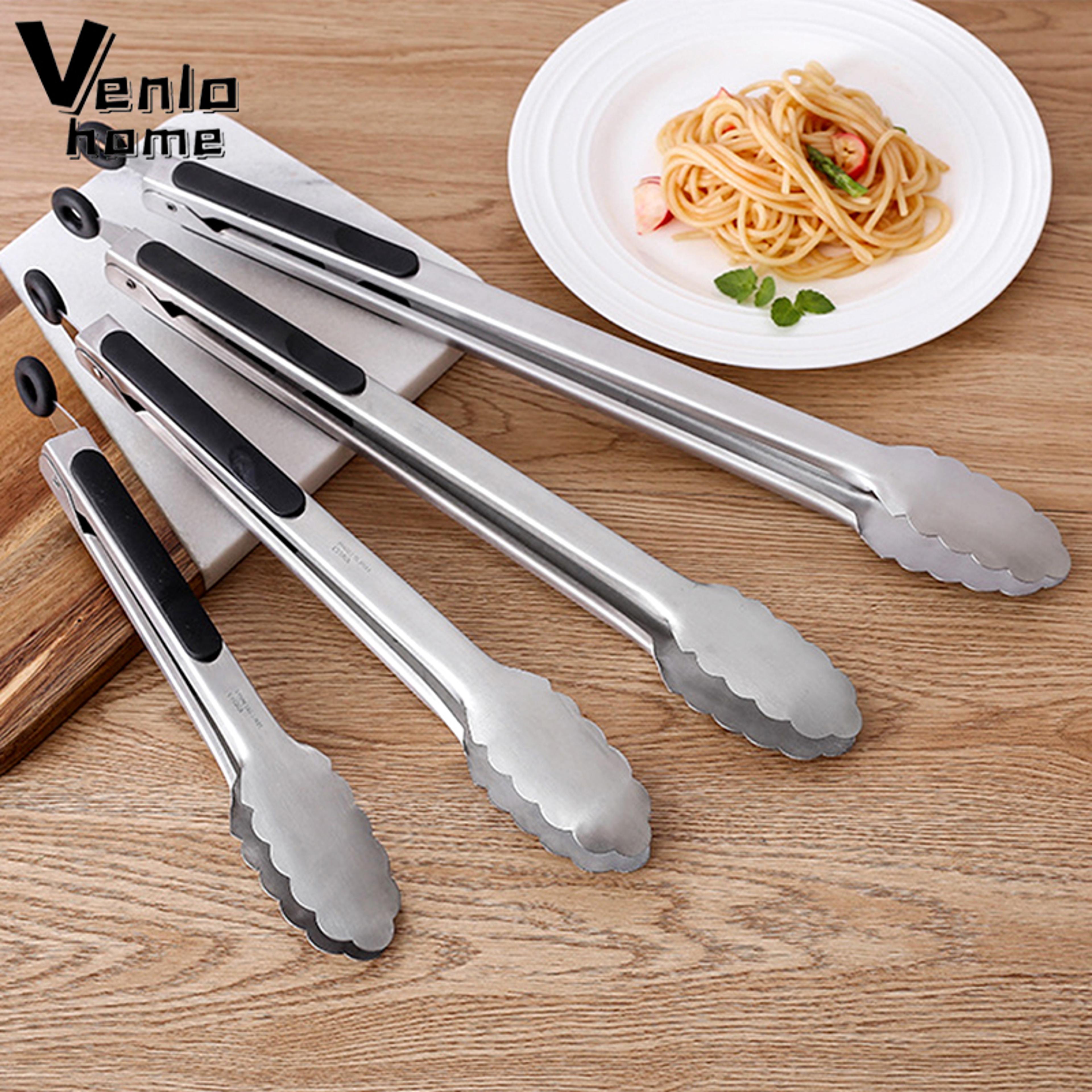 stainless steel bbq grilling tong with lock non-stick bq tong utensil cooking clip salad bread serving tong new