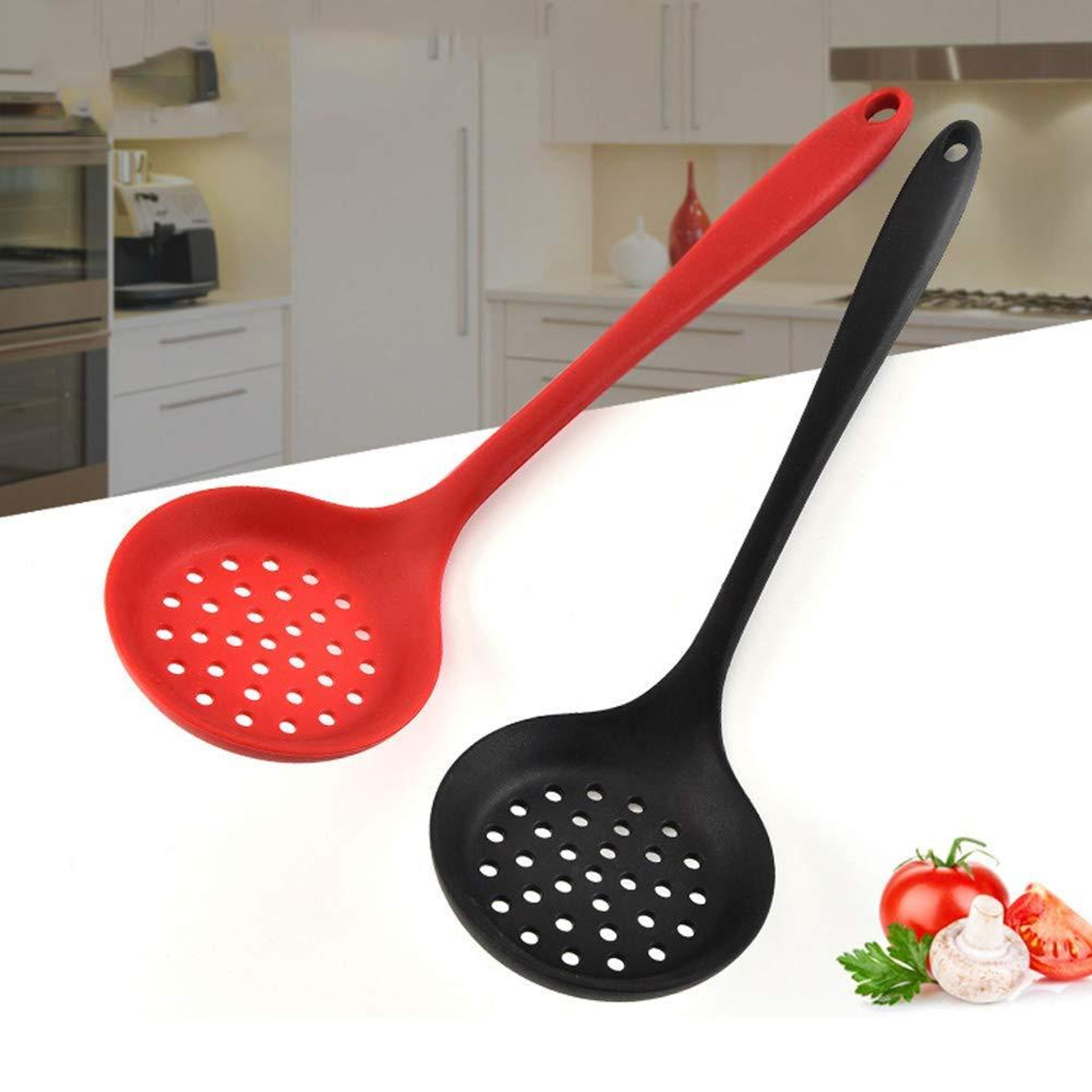 Heat Resistant Long Handle Silicone Colander NonStick Cooking Strainer Mesh Skimmer Oil Filter Spoo 2