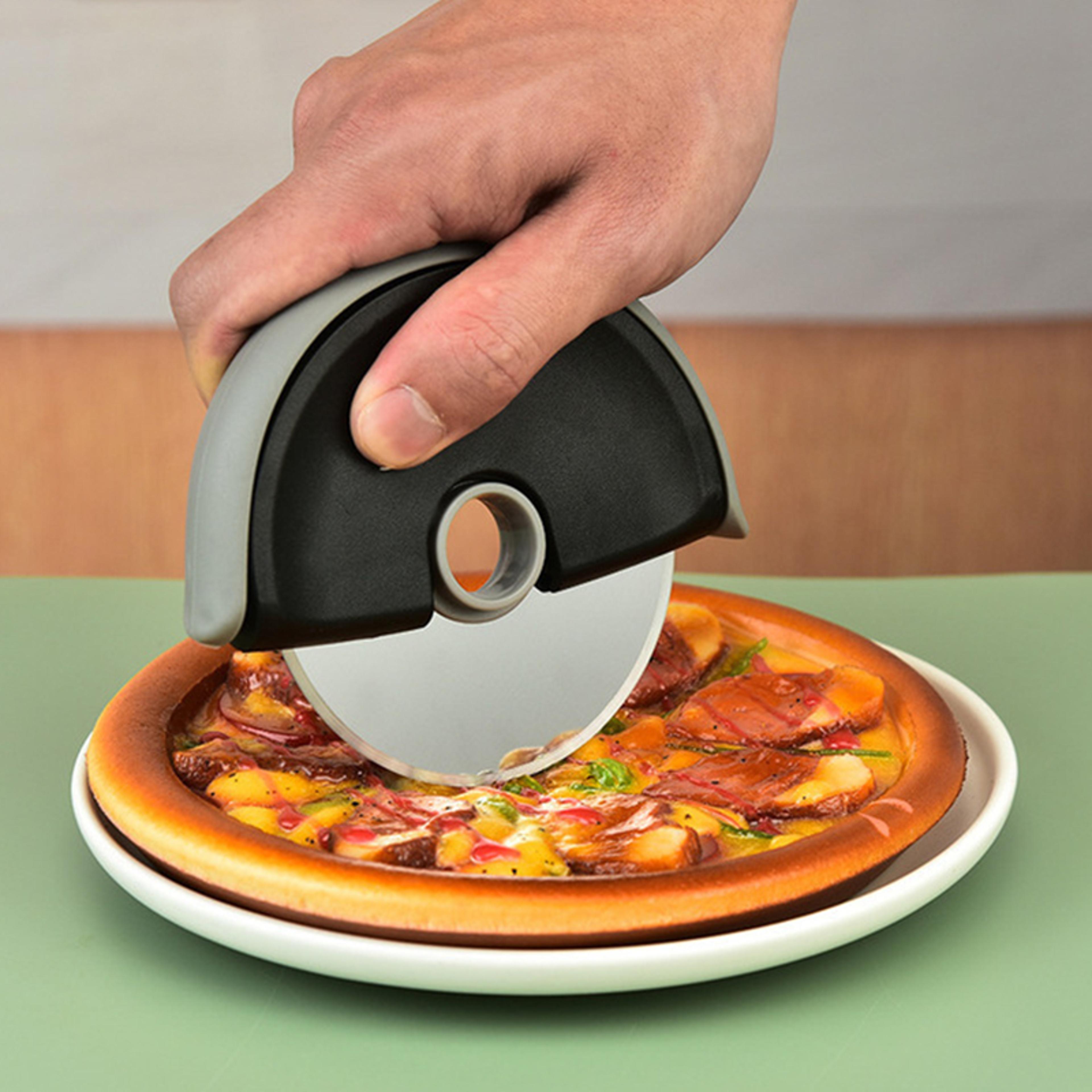 stainless steel round wheel pizza cutter with lid dough roller slicer for pastry baking kitchen accessories