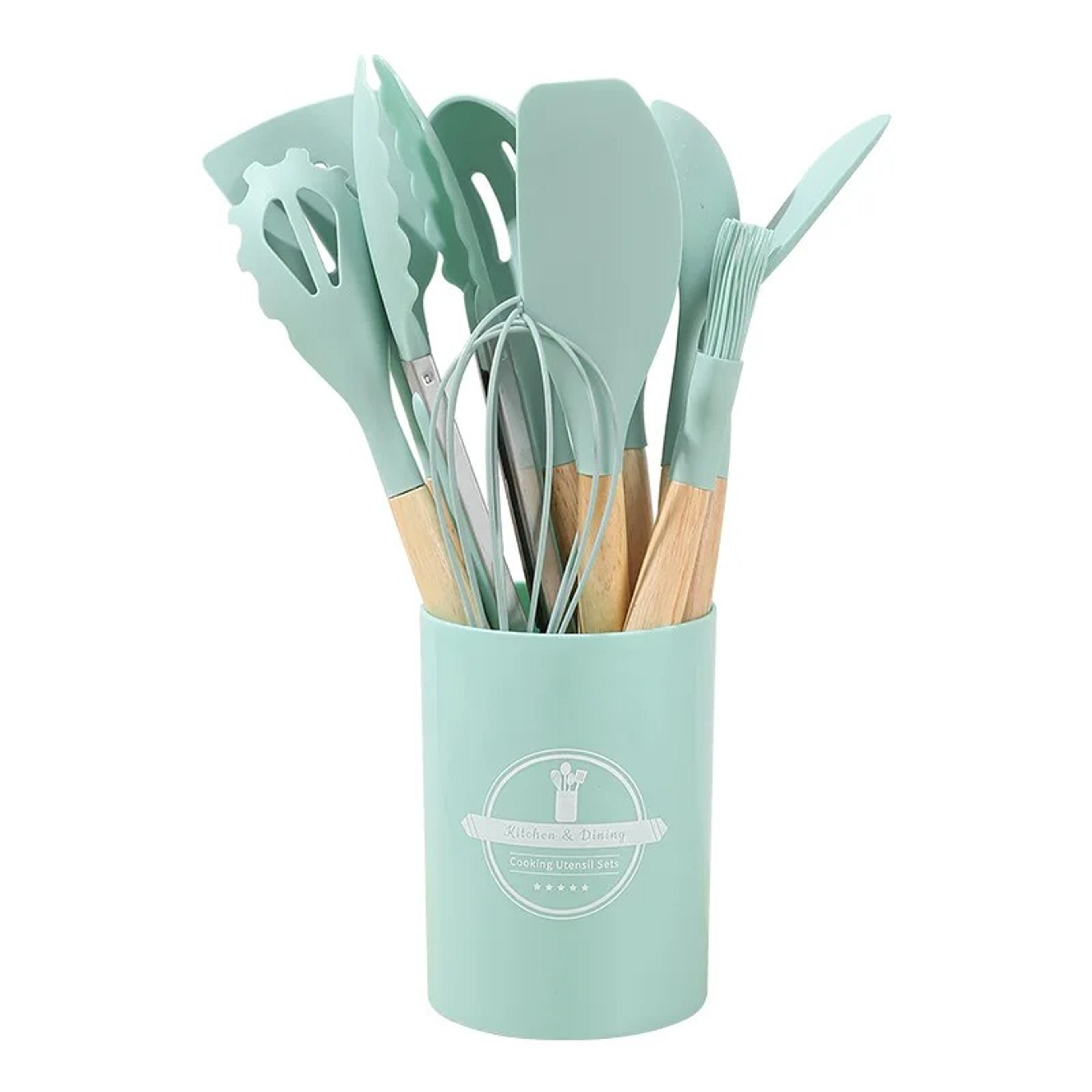 Kitchen Utensils Set Silicone NonStick Spatula Shovel Egg Beaters Wooden Handle Cooking Tools 6