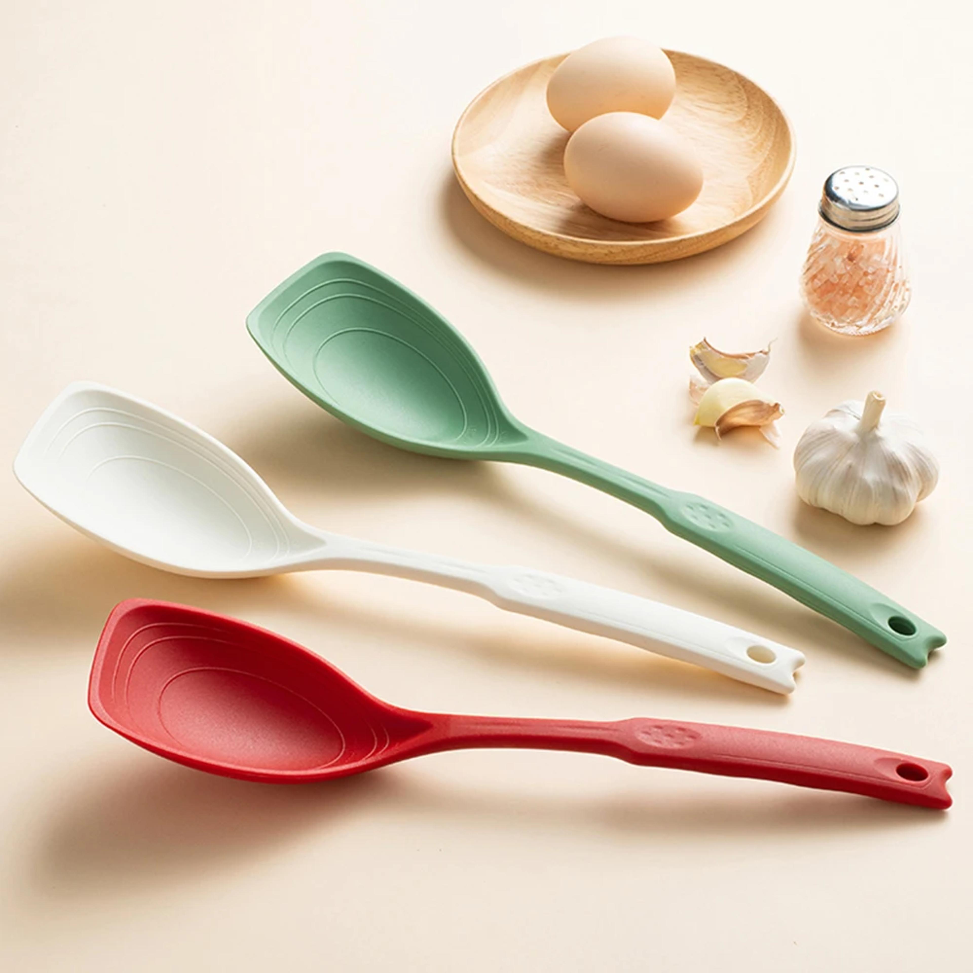 multi-use silicone spoon for cooking, comfortable non-slip handle, large round handle mixing spoon, kitchen utensil