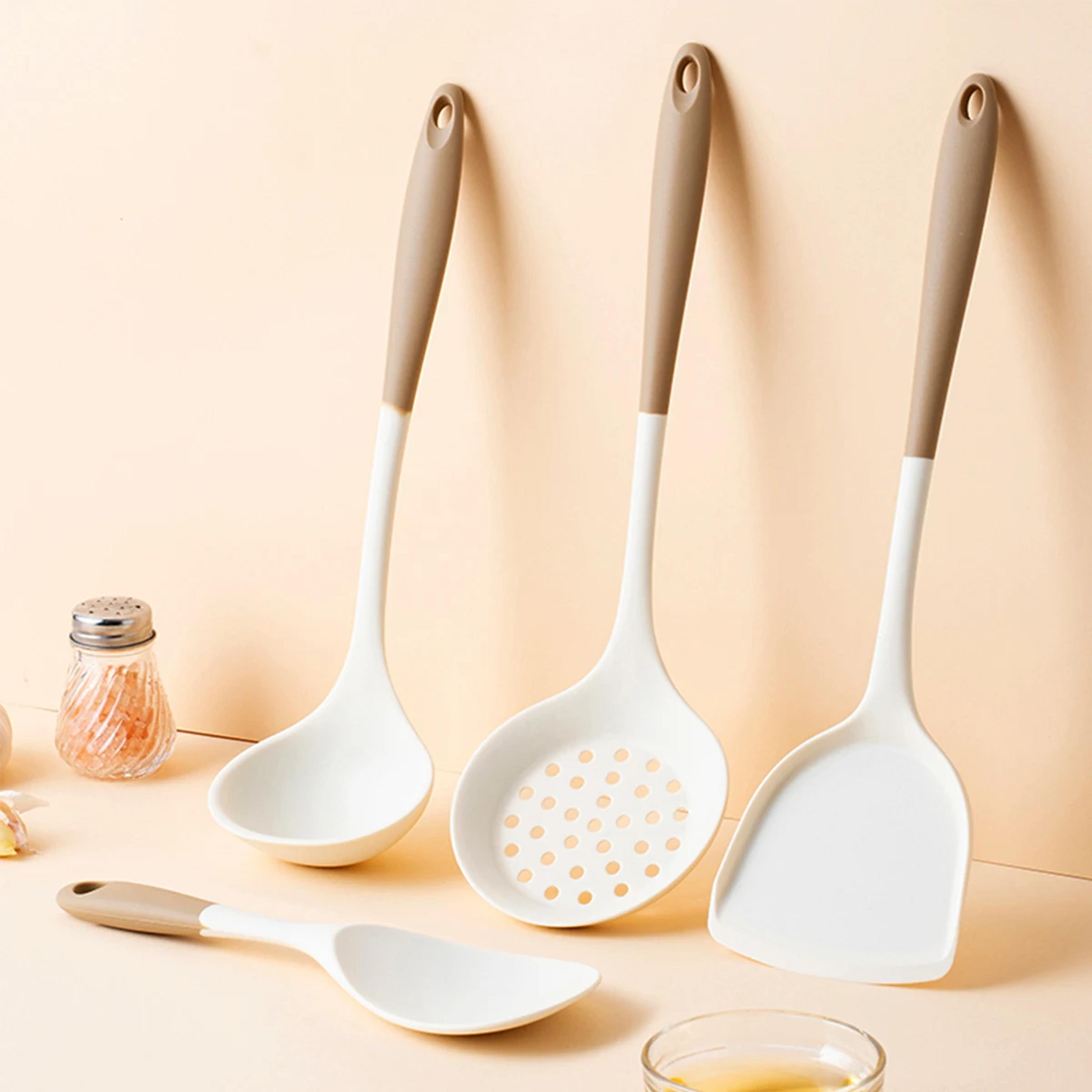 silicone cooking utensil set non-stick pans spatula ladle slotted spoon kitchen tools