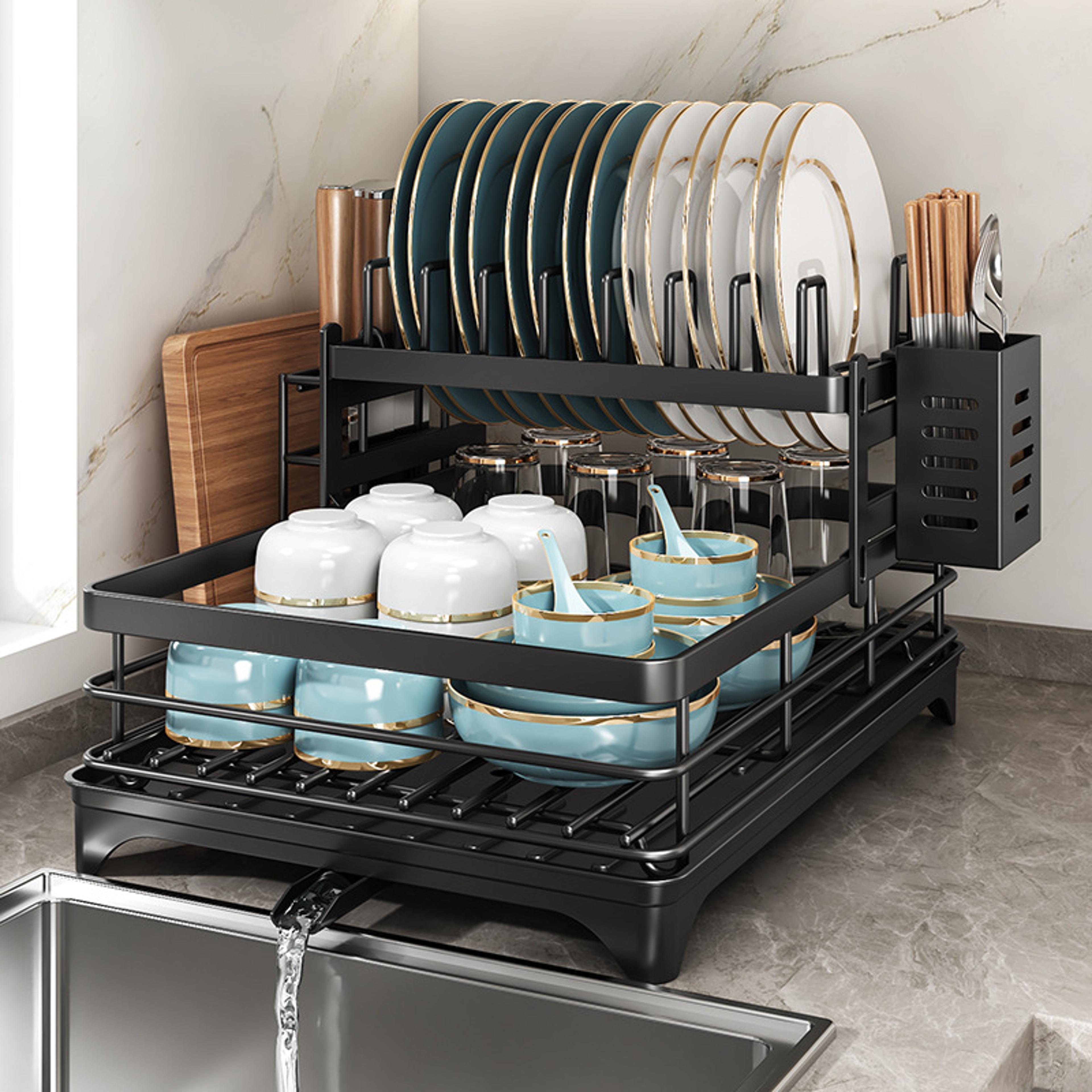 stainless steel dish drying rack adjustable kitchen plates organizer with drainboard over sink storage plate drainer