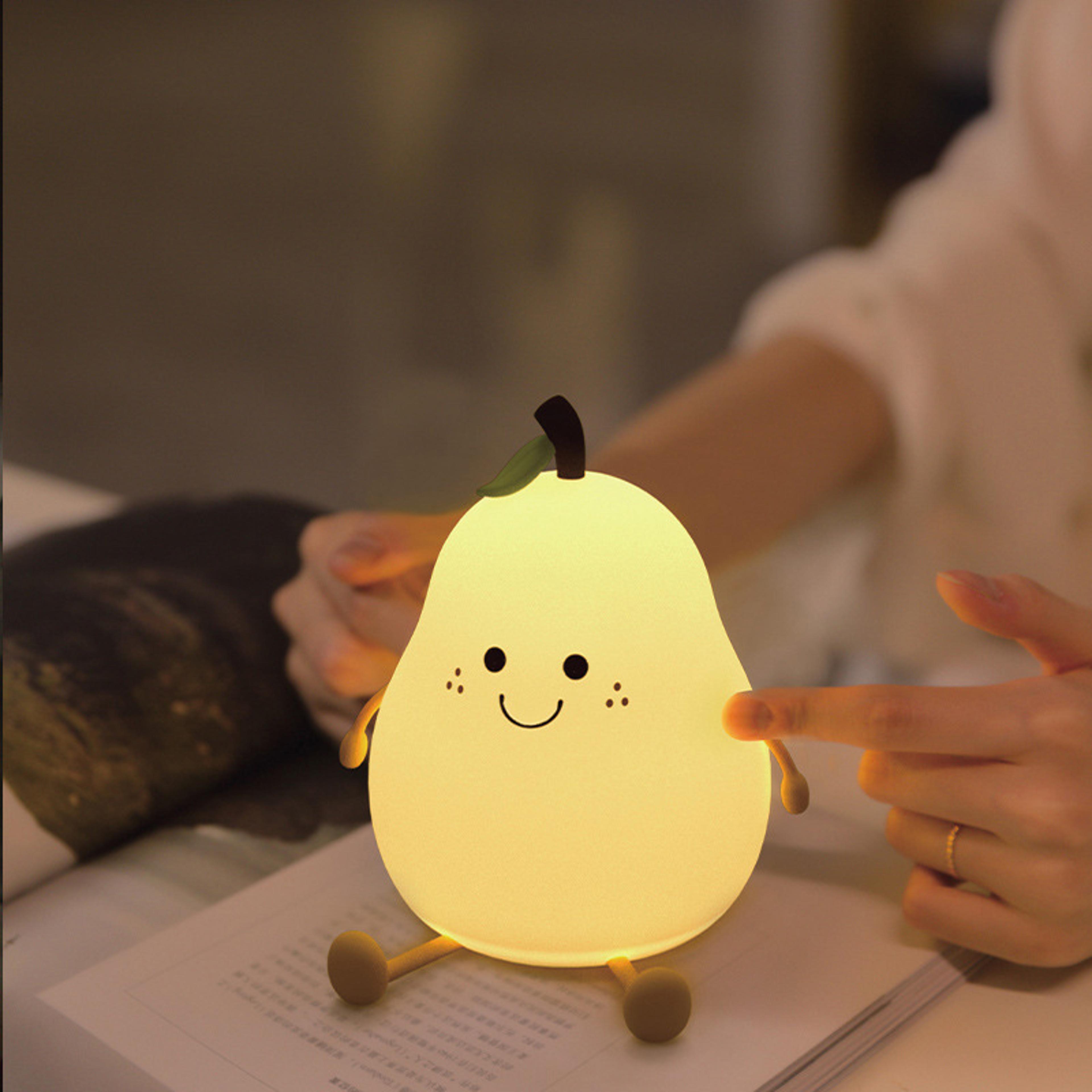 Cute LED Pear Night Light USB Rechargeable Touch Silicone Table Lamp Bedroom Decoration Gift For Co 3